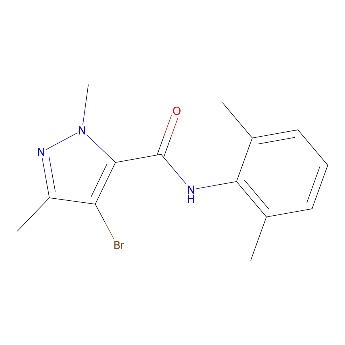 4-bromo-N-(2,6-dimethylphenyl)-2,5-dimethylpyrazole-3-carboxamide molecular structure, CAS 515150-29-5