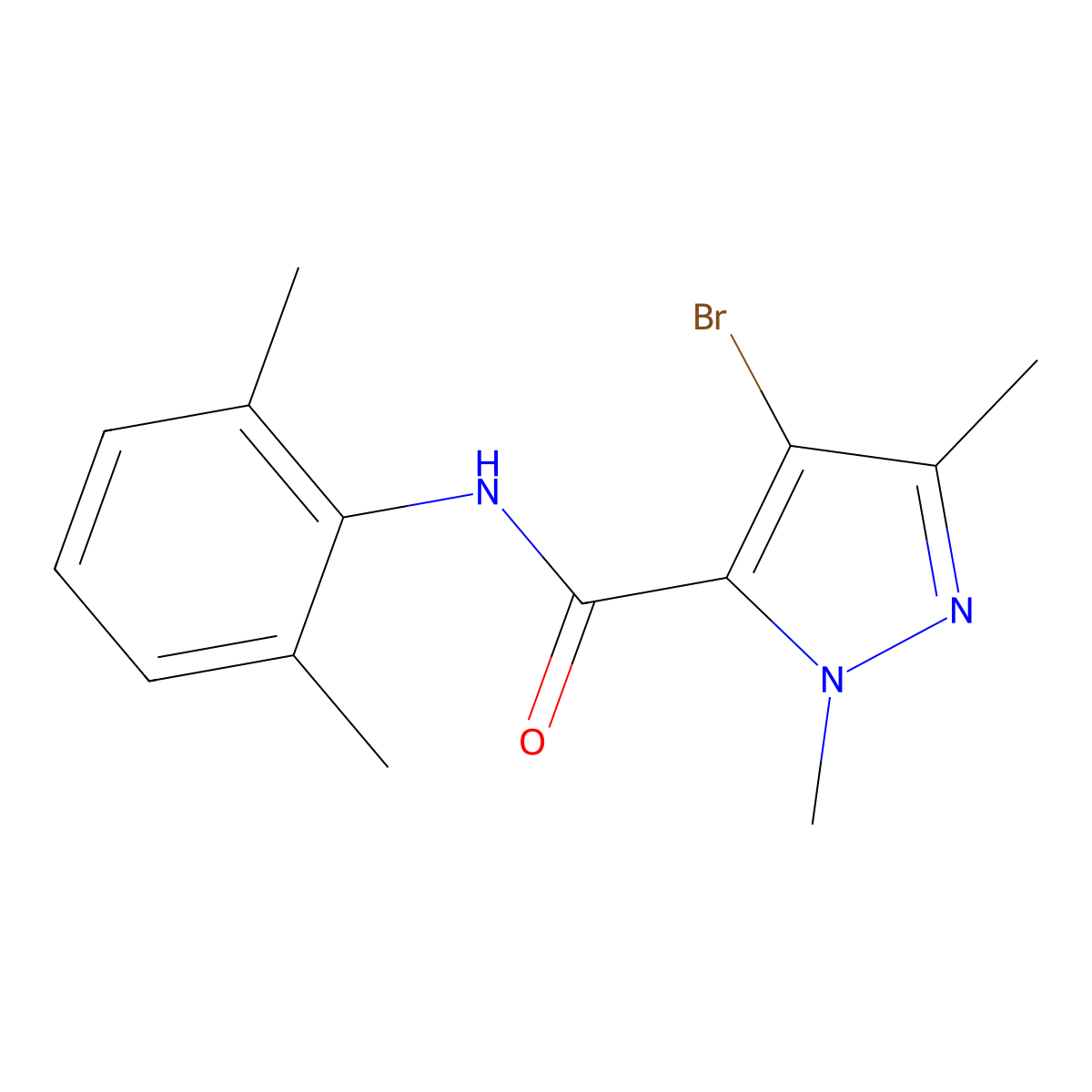4-bromo-N-(2,6-dimethylphenyl)-2,5-dimethylpyrazole-3-carboxamide molecular structure, CAS 515150-29-5