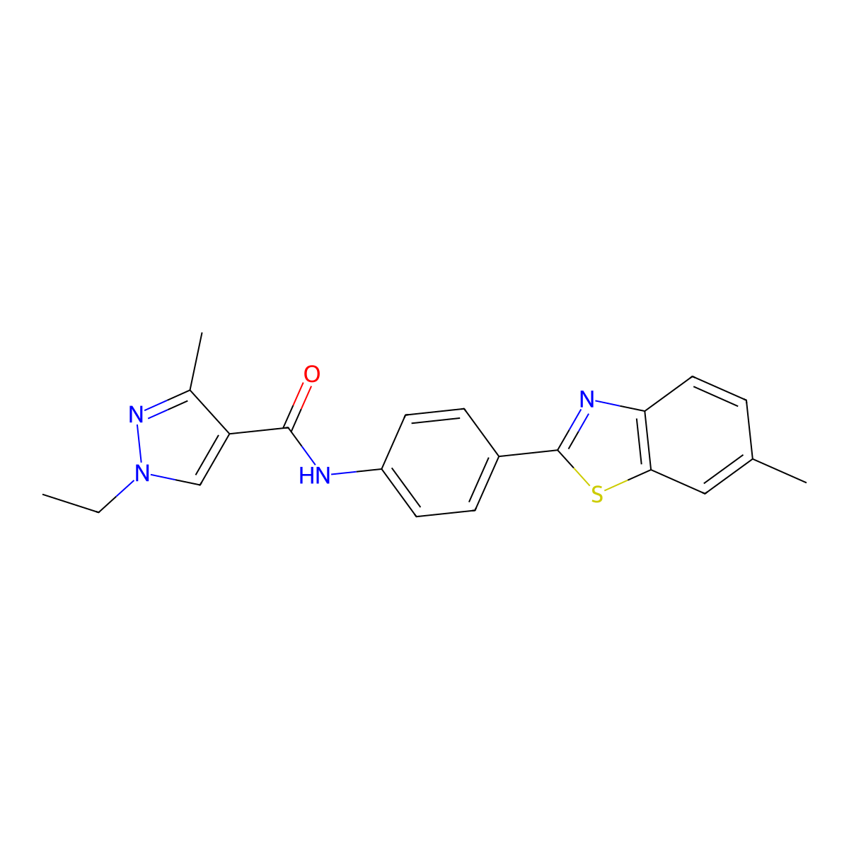 1-ethyl-3-methyl-N-[4-(6-methyl-1,3-benzothiazol-2-yl)phenyl]-1H-pyrazole-4-carboxamide molecular structure, CAS 515150-39-7