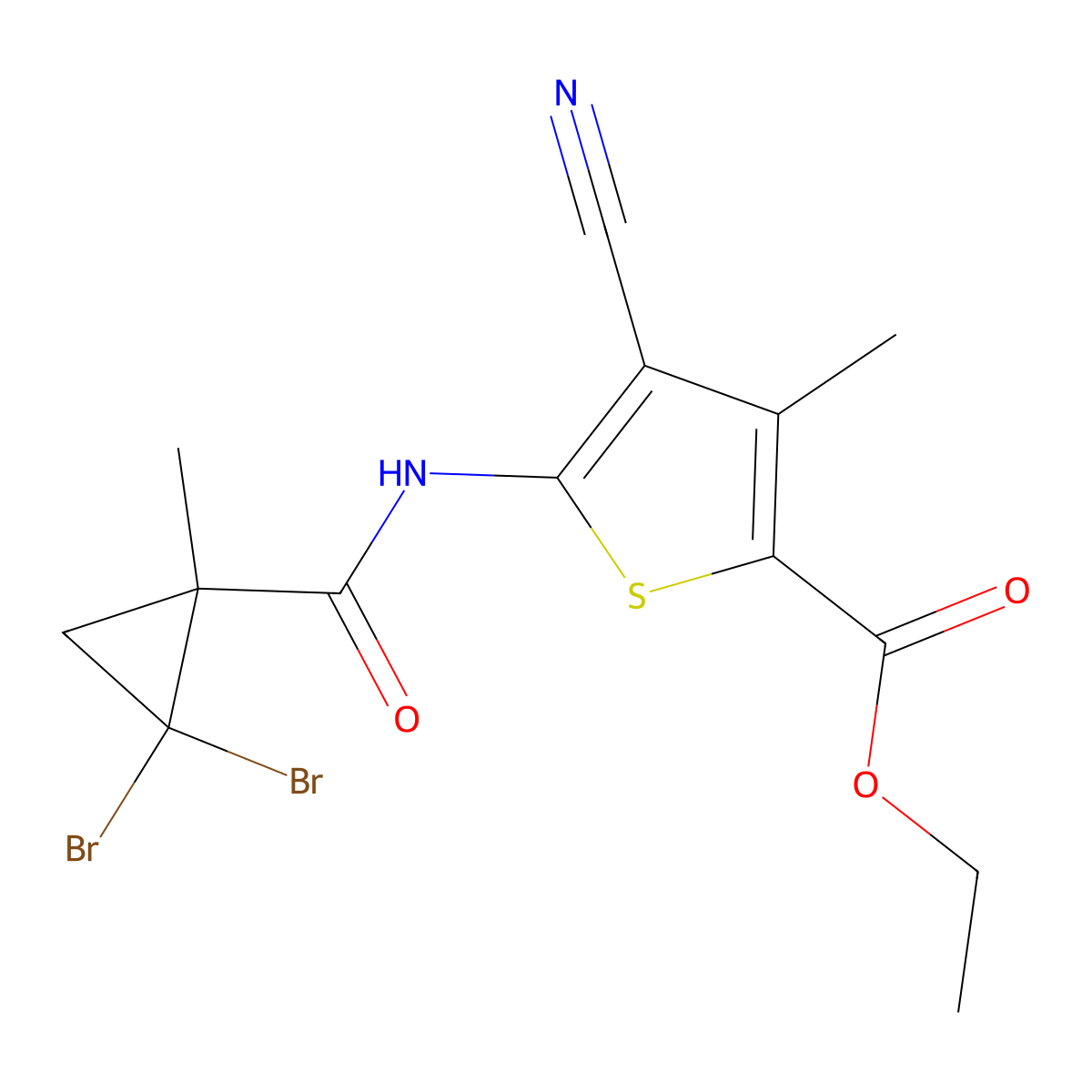 Ethyl 4-cyano-5-[(2,2-dibromo-1-methylcyclopropanecarbonyl)amino]-3-methylthiophene-2-carboxylate molecular structure, CAS 515150-42-2