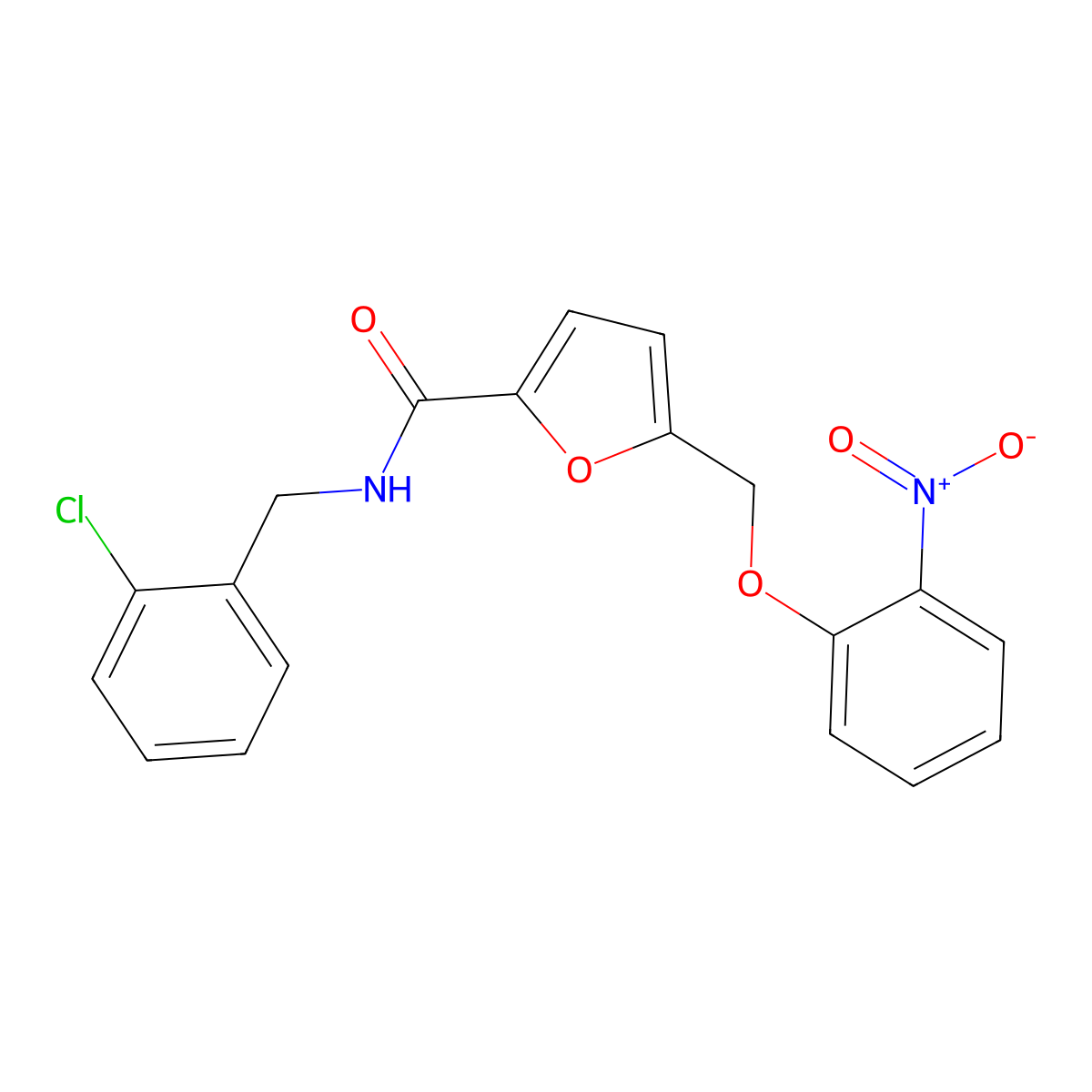 N-[(2-chlorophenyl)methyl]-5-[(2-nitrophenoxy)methyl]furan-2-carboxamide molecular structure, CAS 515150-44-4