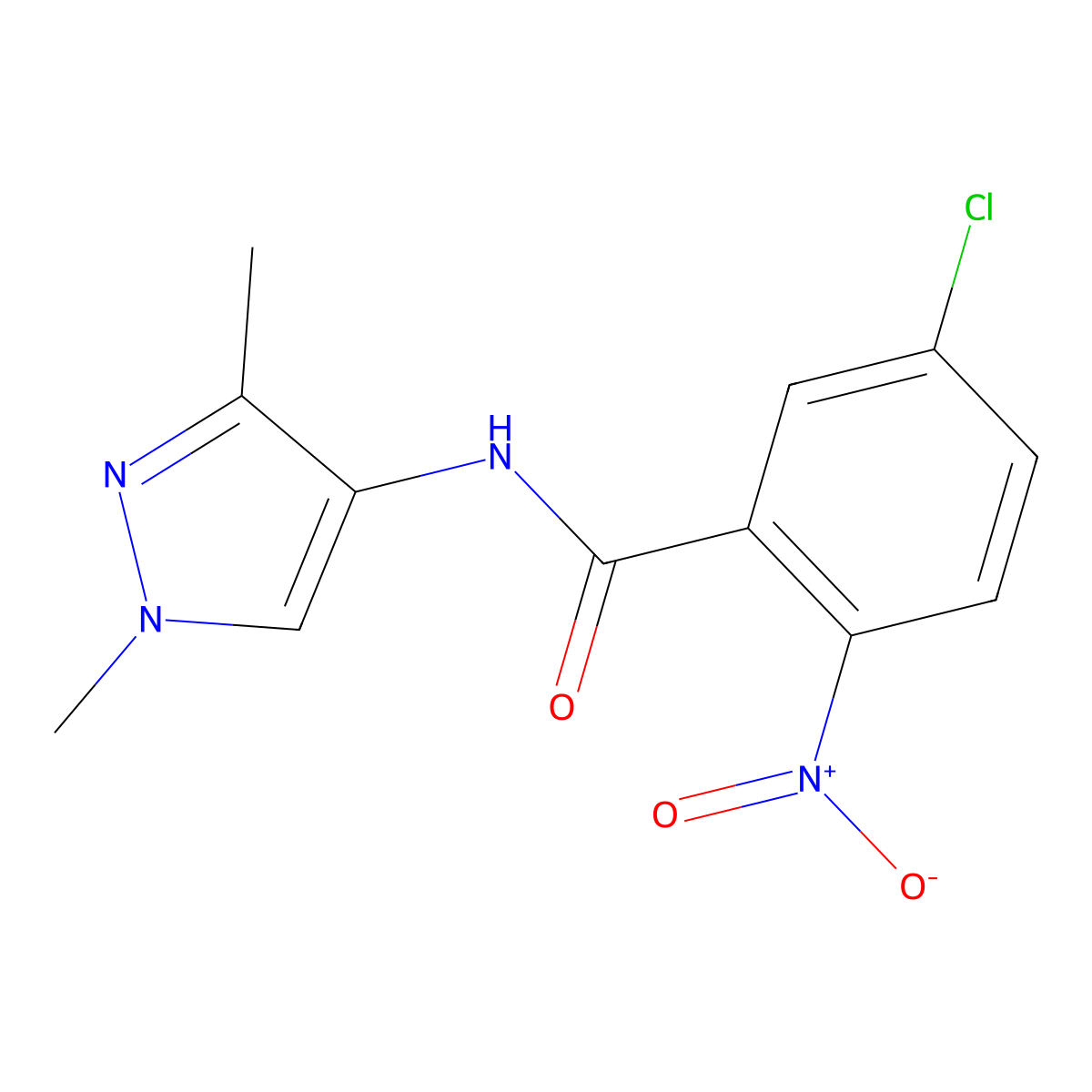 5-chloro-N-(1,3-dimethyl-1H-pyrazol-4-yl)-2-nitrobenzamide molecular structure, CAS 515150-45-5
