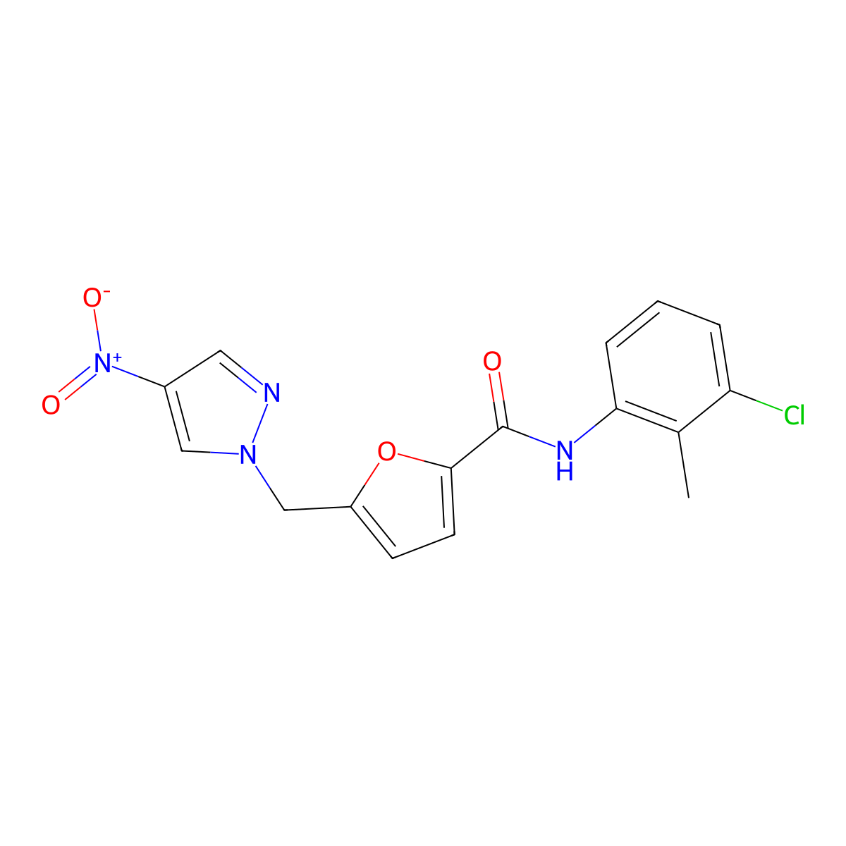 N-(3-chloro-2-methylphenyl)-5-({4-nitro-1H-pyrazol-1-yl}methyl)-2-furamide molecular structure, CAS 515150-50-2