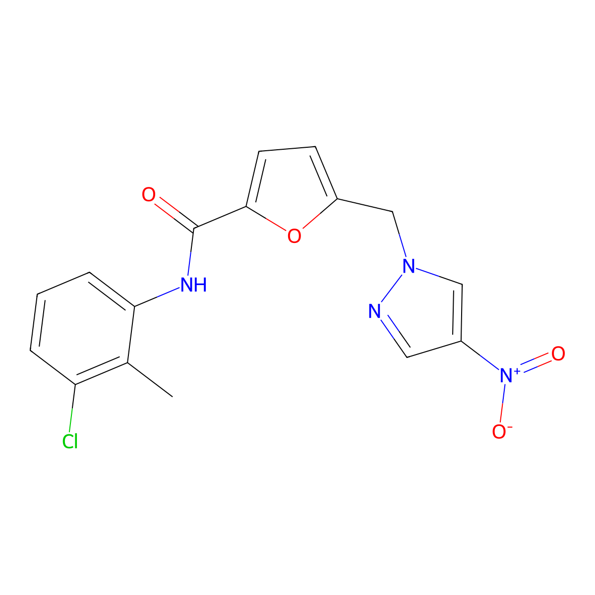 N-(3-chloro-2-methylphenyl)-5-({4-nitro-1H-pyrazol-1-yl}methyl)-2-furamide molecular structure, CAS 515150-50-2