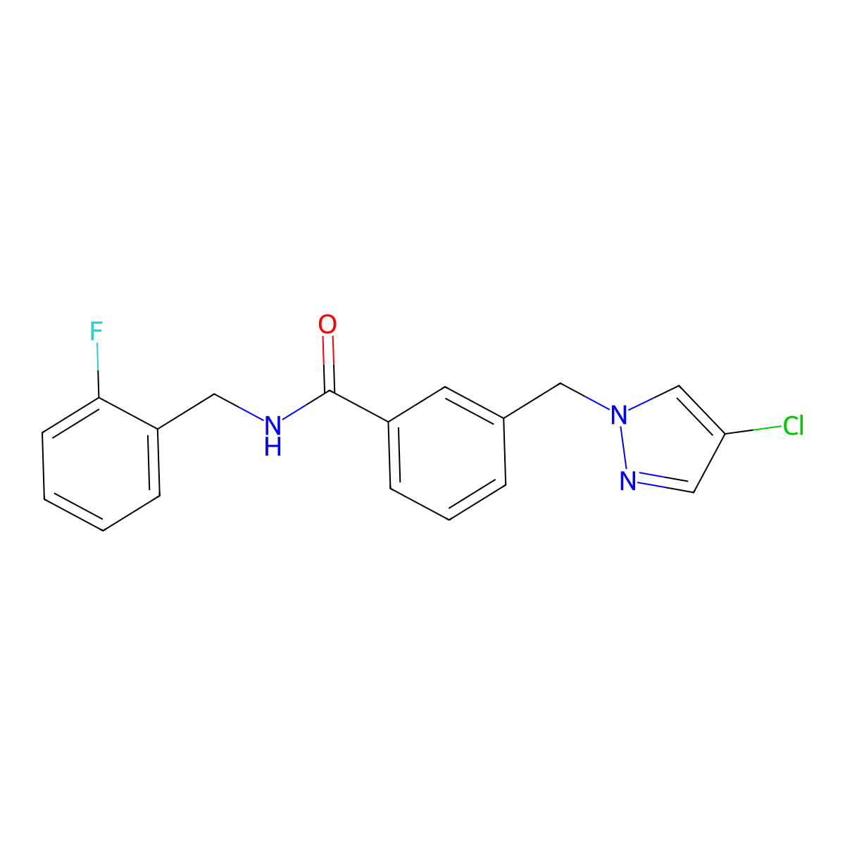 3-[(4-chloropyrazol-1-yl)methyl]-N-[(2-fluorophenyl)methyl]benzamide molecular structure, CAS 515150-57-9