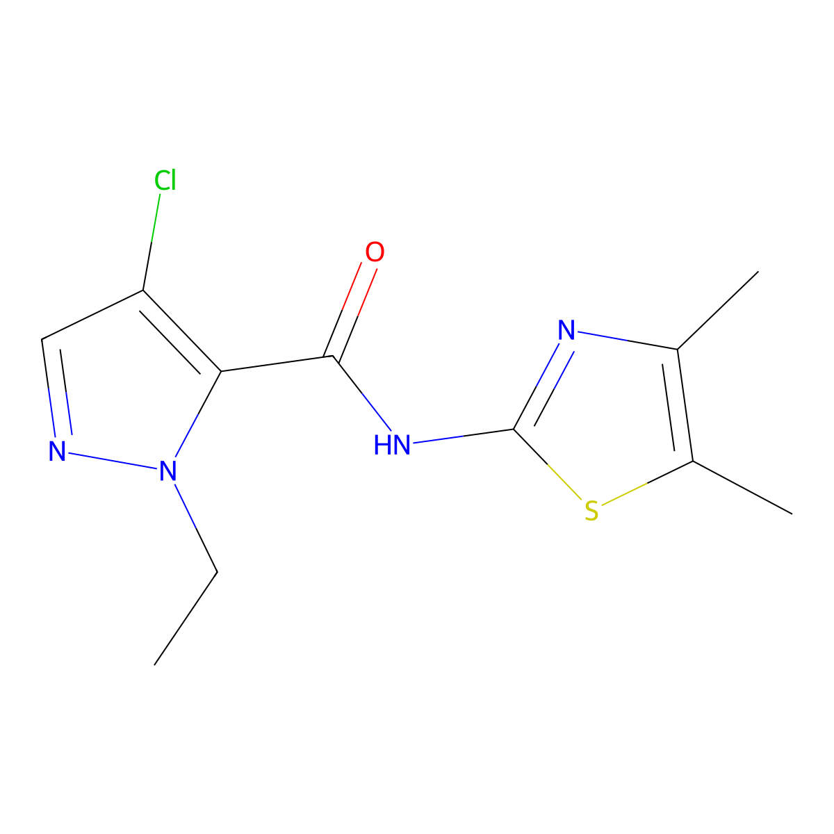 4-chloro-N-(4,5-dimethyl-1,3-thiazol-2-yl)-1-ethyl-1H-pyrazole-5-carboxamide molecular structure, CAS 515150-80-8