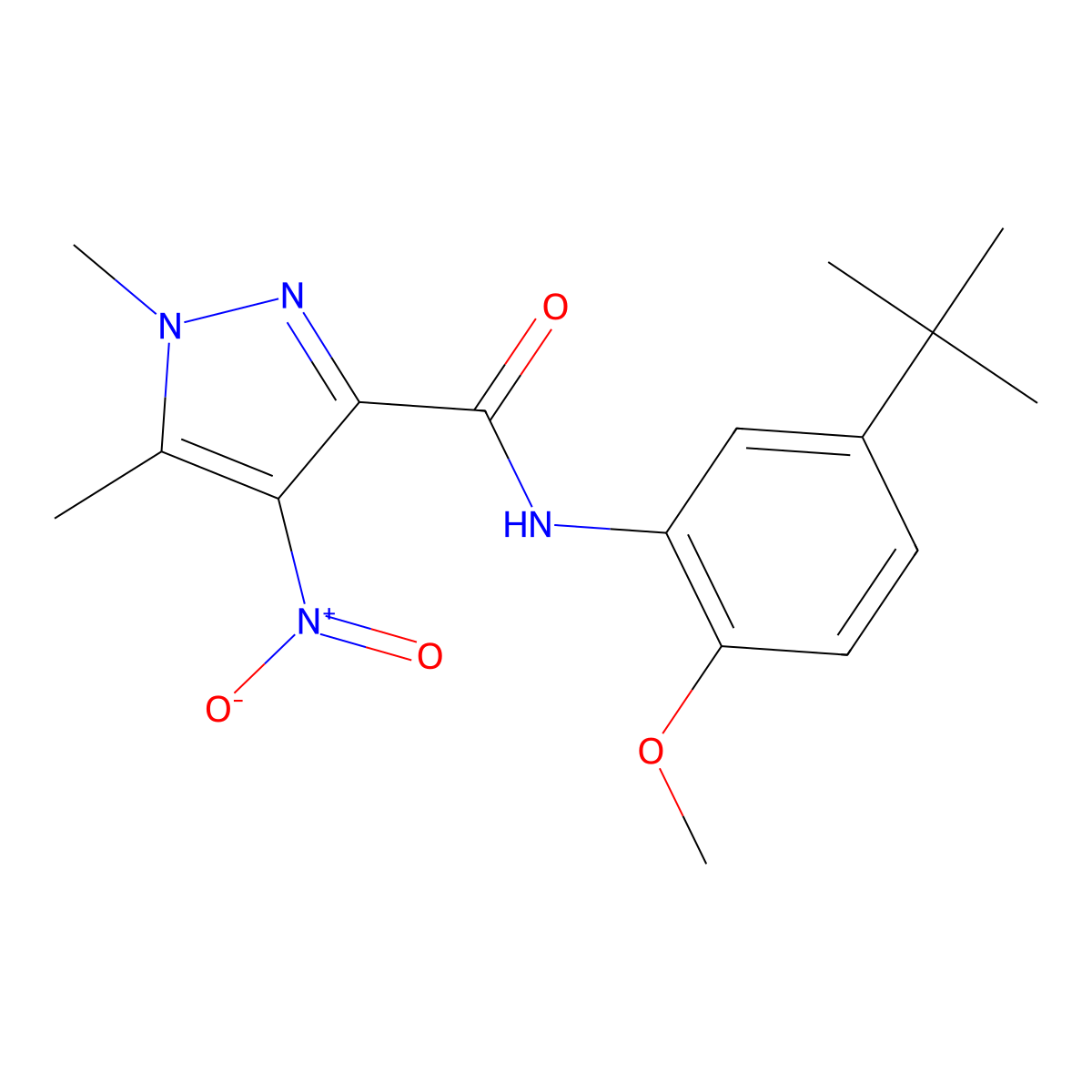 N-(5-tert-butyl-2-methoxyphenyl)-1,5-dimethyl-4-nitropyrazole-3-carboxamide molecular structure, CAS 515150-86-4