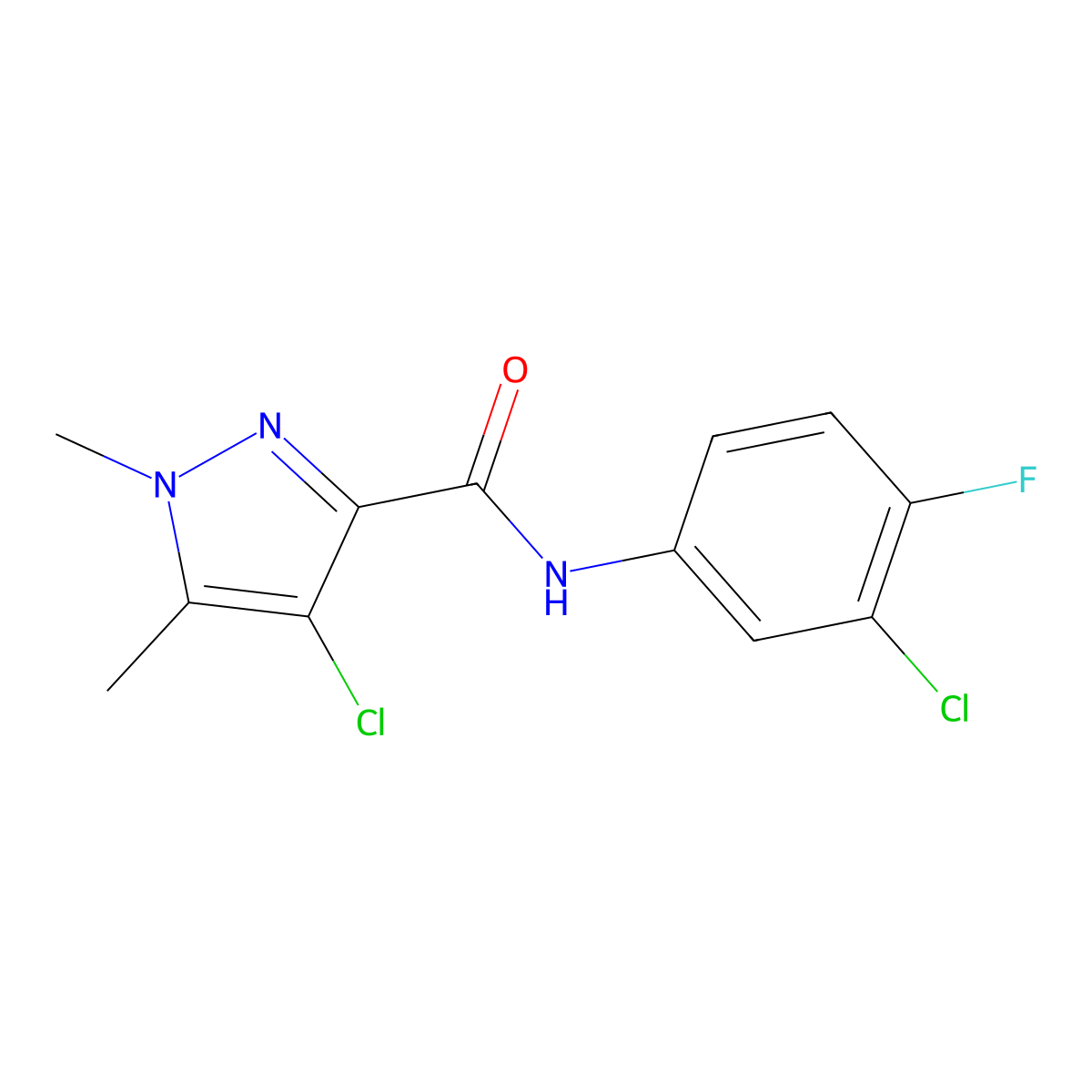 4-chloro-N-(3-chloro-4-fluorophenyl)-1,5-dimethylpyrazole-3-carboxamide molecular structure, CAS 515150-92-2