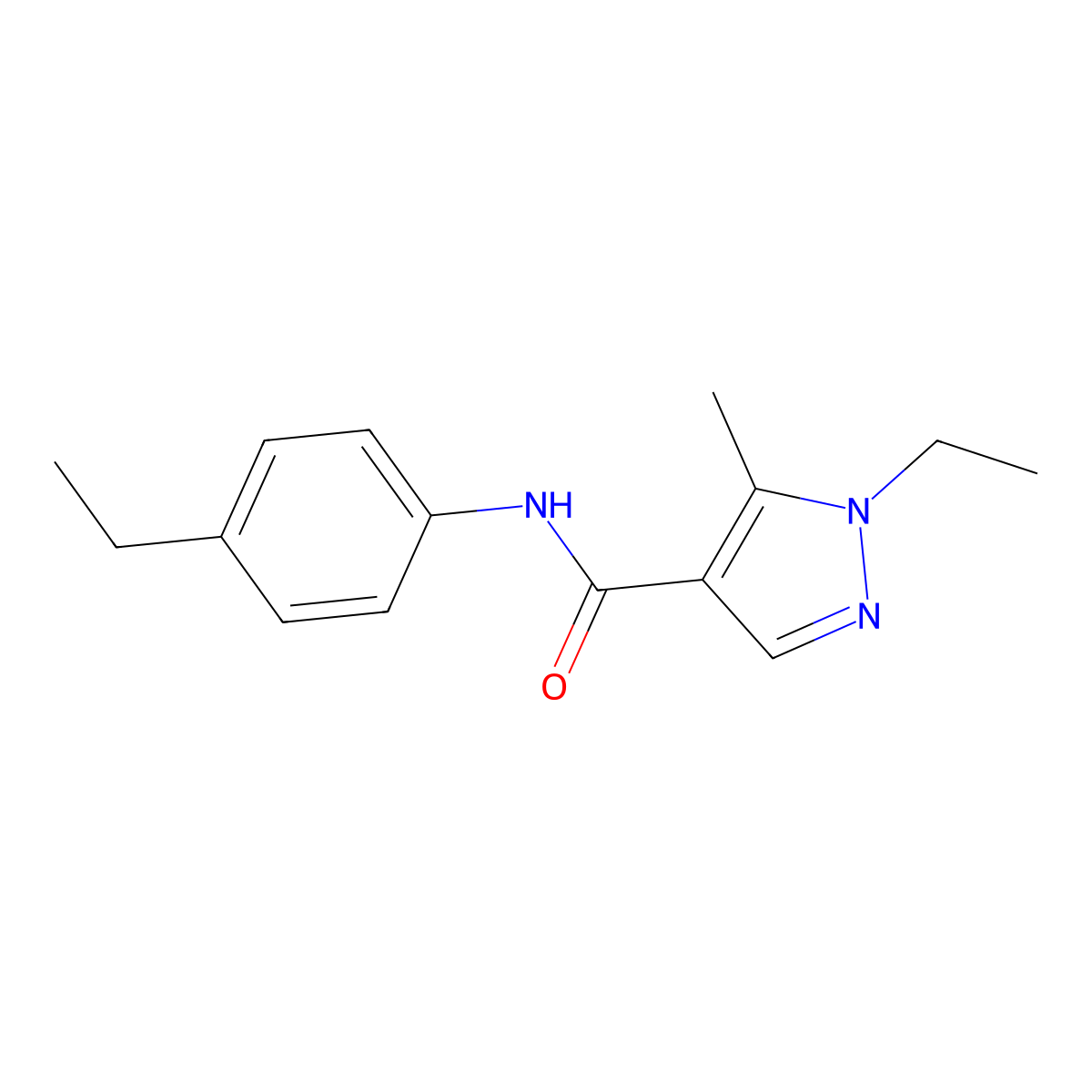 1-ethyl-N-(4-ethylphenyl)-5-methylpyrazole-4-carboxamide molecular structure, CAS 515150-96-6
