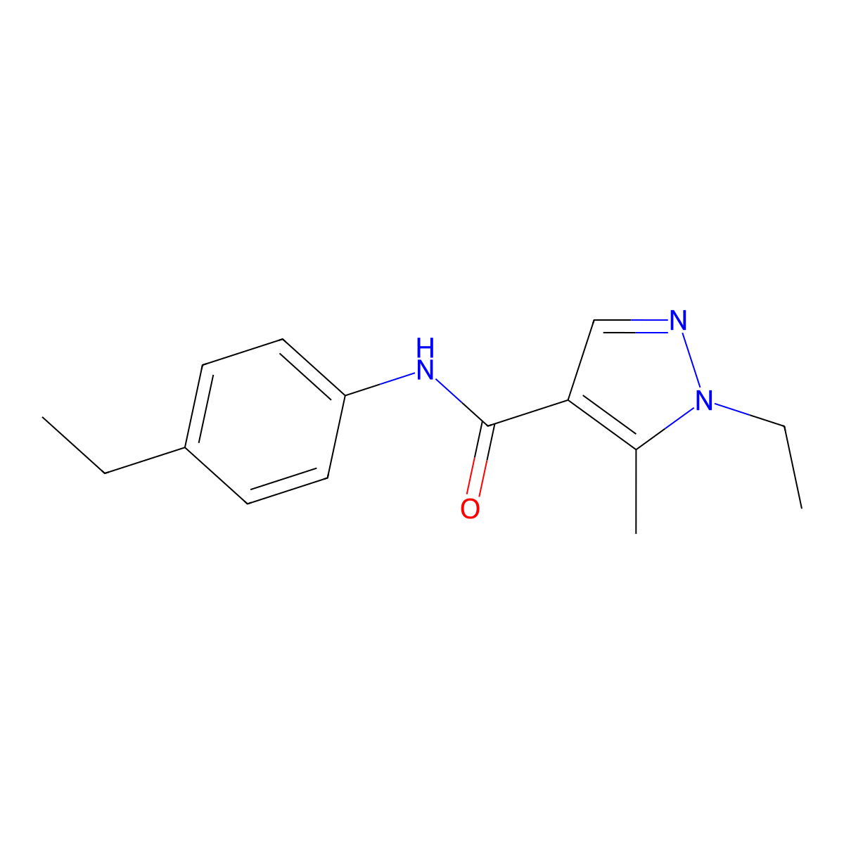 1-ethyl-N-(4-ethylphenyl)-5-methylpyrazole-4-carboxamide molecular structure, CAS 515150-96-6