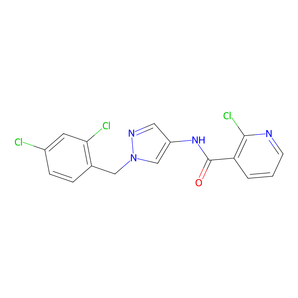 2-chloro-N-[1-[(2,4-dichlorophenyl)methyl]pyrazol-4-yl]pyridine-3-carboxamide molecular structure, CAS 515150-97-7