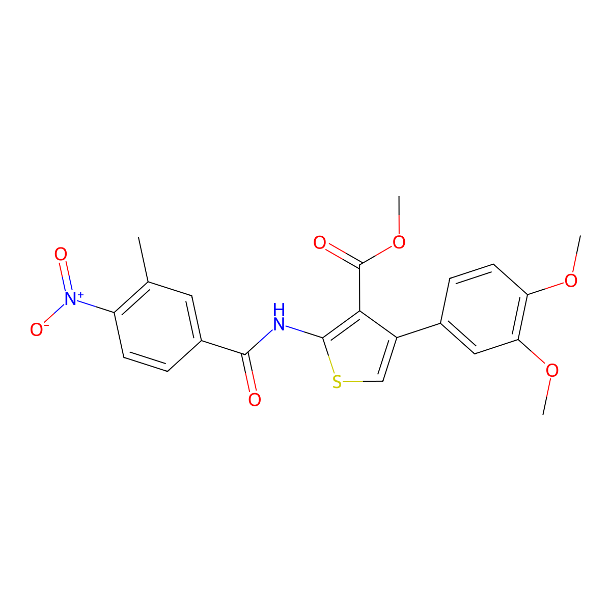 Methyl 4-(3,4-dimethoxyphenyl)-2-({4-nitro-3-methylbenzoyl}amino)-3-thiophenecarboxylate molecular structure, CAS 515151-03-8