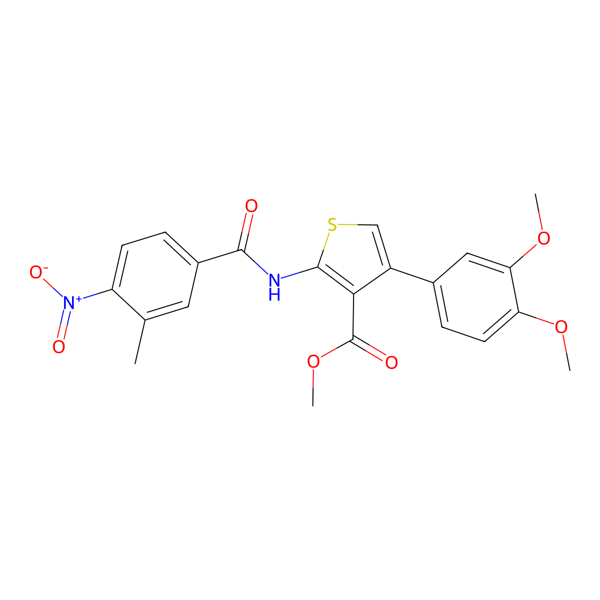 Methyl 4-(3,4-dimethoxyphenyl)-2-({4-nitro-3-methylbenzoyl}amino)-3-thiophenecarboxylate molecular structure, CAS 515151-03-8