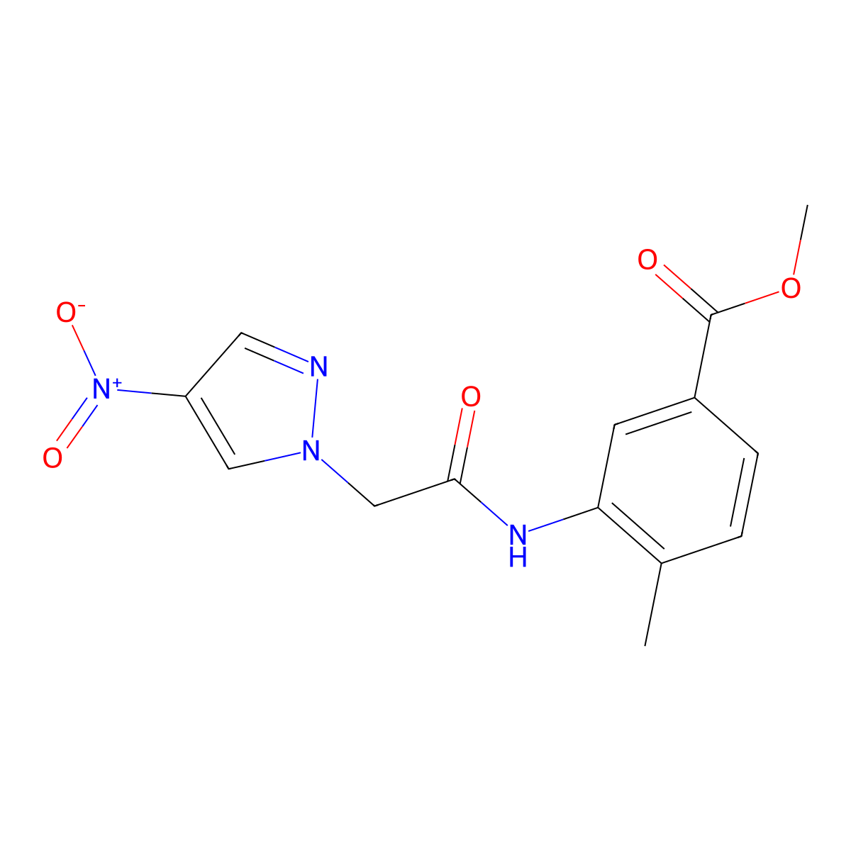 Methyl 4-methyl-3-[[2-(4-nitropyrazol-1-yl)acetyl]amino]benzoate molecular structure, CAS 515151-05-0