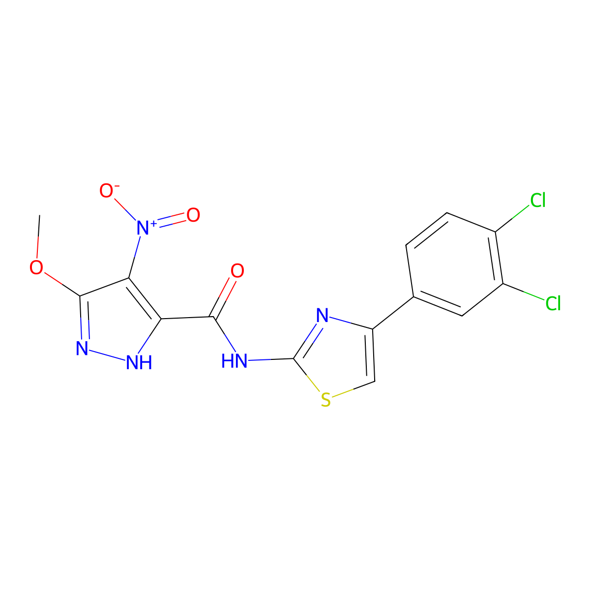 N-[4-(3,4-dichlorophenyl)-1,3-thiazol-2-yl]-3-methoxy-4-nitro-1H-pyrazole-5-carboxamide molecular structure, CAS 515151-14-1