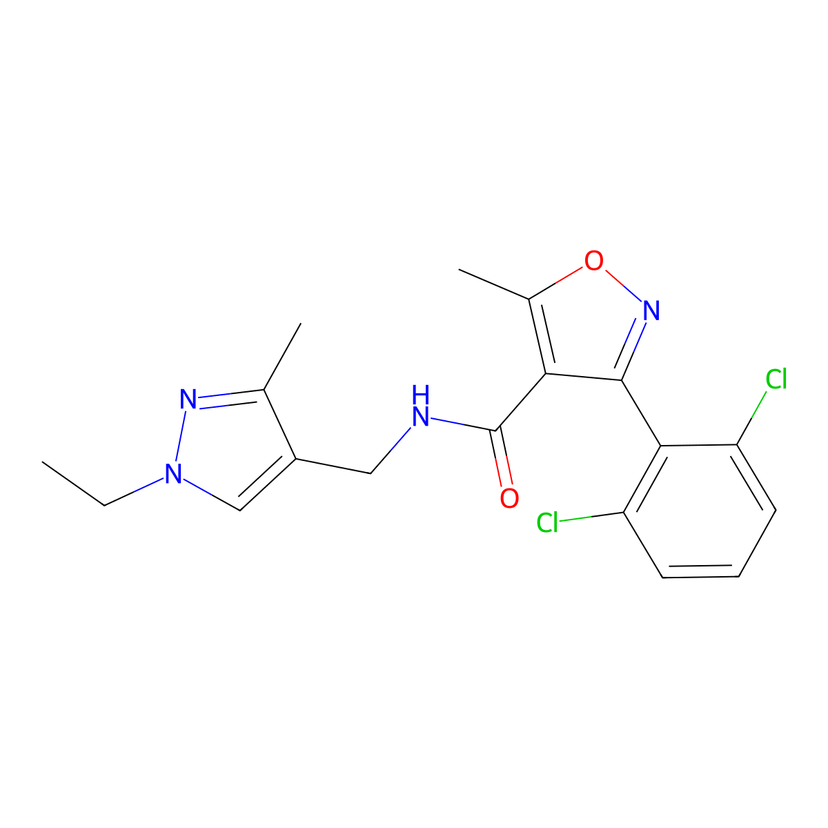 3-(2,6-dichlorophenyl)-N-[(1-ethyl-3-methyl-1H-pyrazol-4-yl)methyl]-5-methyl-4-isoxazolecarboxamide molecular structure, CAS 515151-18-5