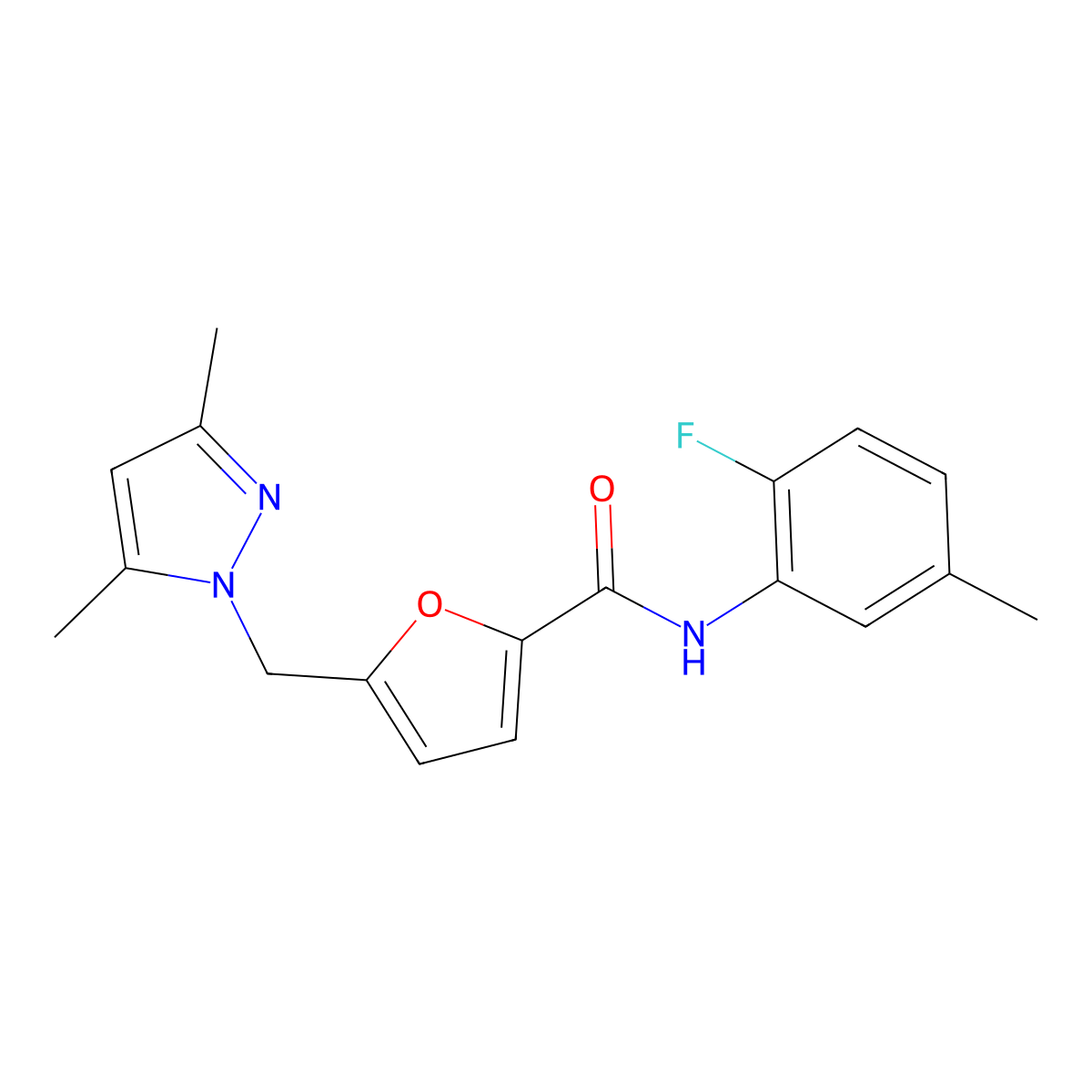 5-[(3,5-dimethylpyrazol-1-yl)methyl]-N-(2-fluoro-5-methylphenyl)furan-2-carboxamide molecular structure, CAS 515151-34-5
