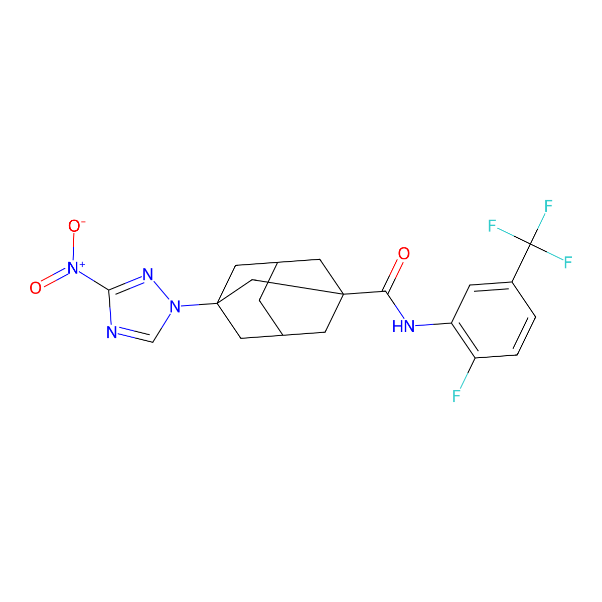 N-[2-fluoro-5-(trifluoromethyl)phenyl]-3-(3-nitro-1,2,4-triazol-1-yl)adamantane-1-carboxamide molecular structure, CAS 515151-39-0