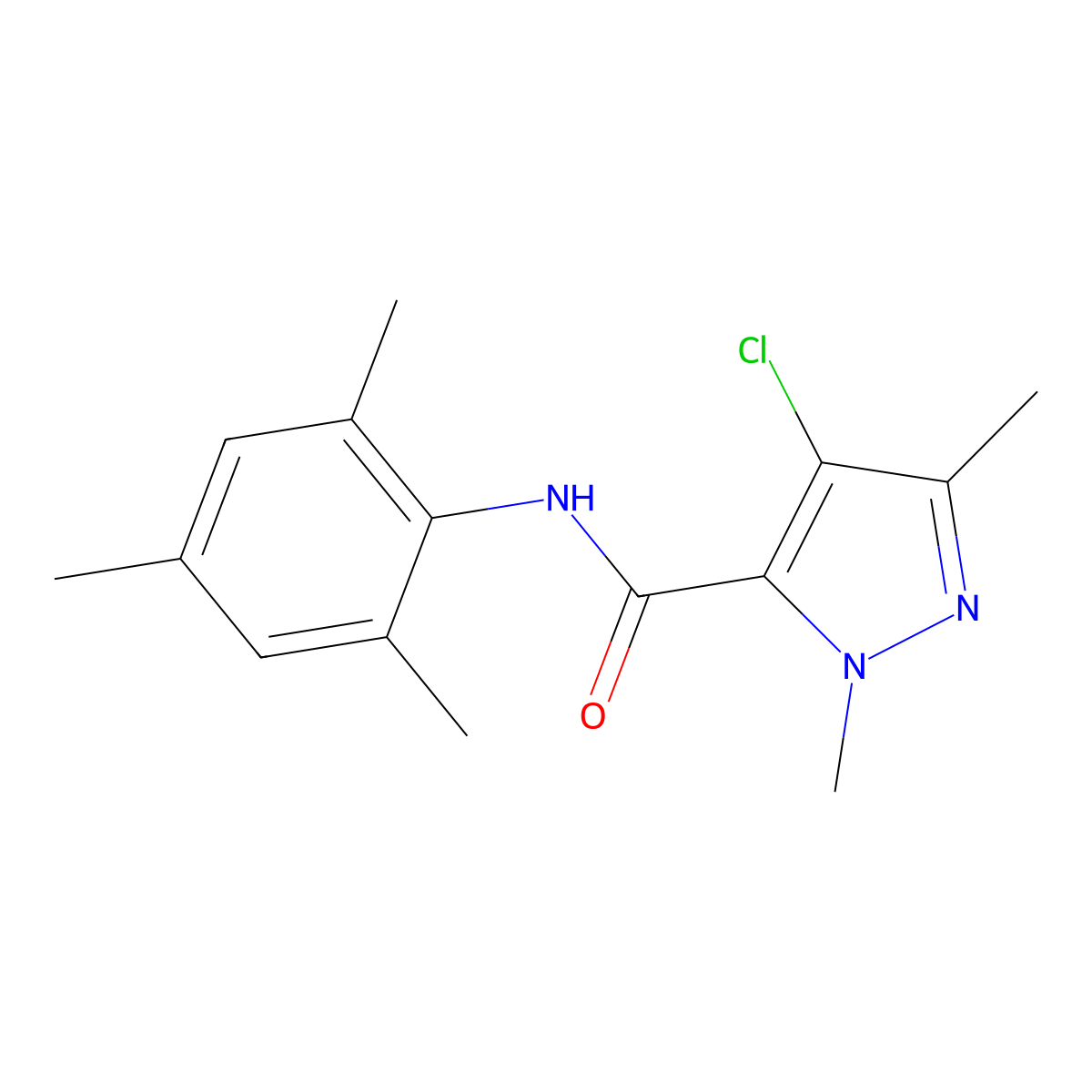 4-chloro-1,3-dimethyl-N-(2,4,6-trimethylphenyl)-1H-pyrazole-5-carboxamide molecular structure, CAS 515151-43-6
