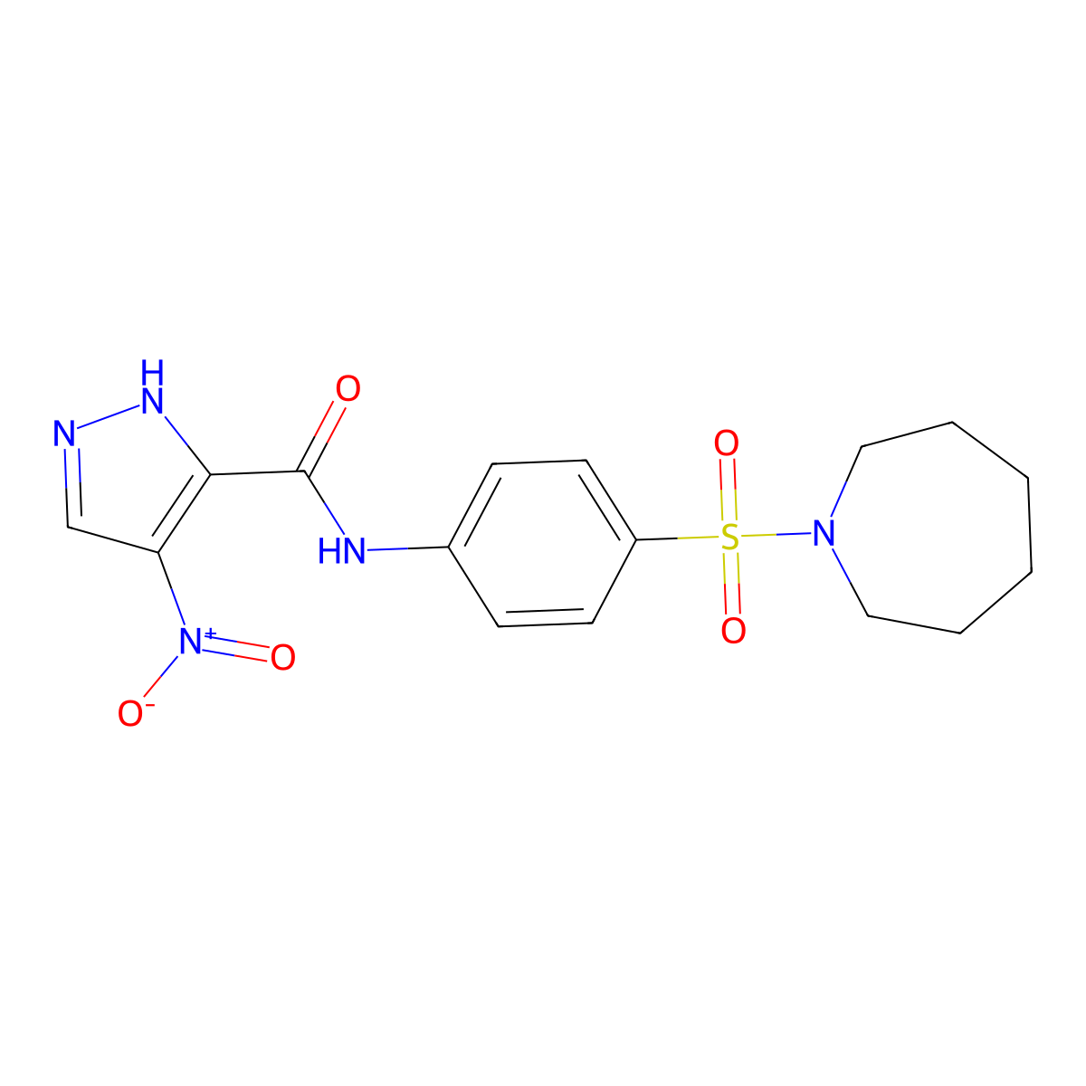 N-[4-(1-azepanylsulfonyl)phenyl]-4-nitro-1H-pyrazole-3-carboxamide molecular structure, CAS 515151-45-8