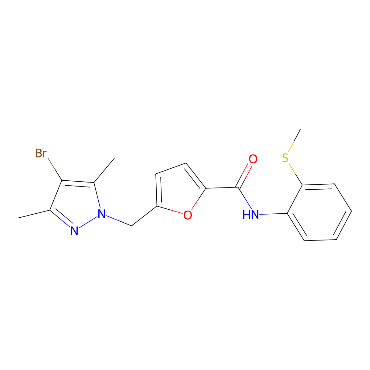 5-[(4-bromo-3,5-dimethyl-1H-pyrazol-1-yl)methyl]-N-[2-(methylsulfanyl)phenyl]furan-2-carboxamide molecular structure, CAS 515151-46-9