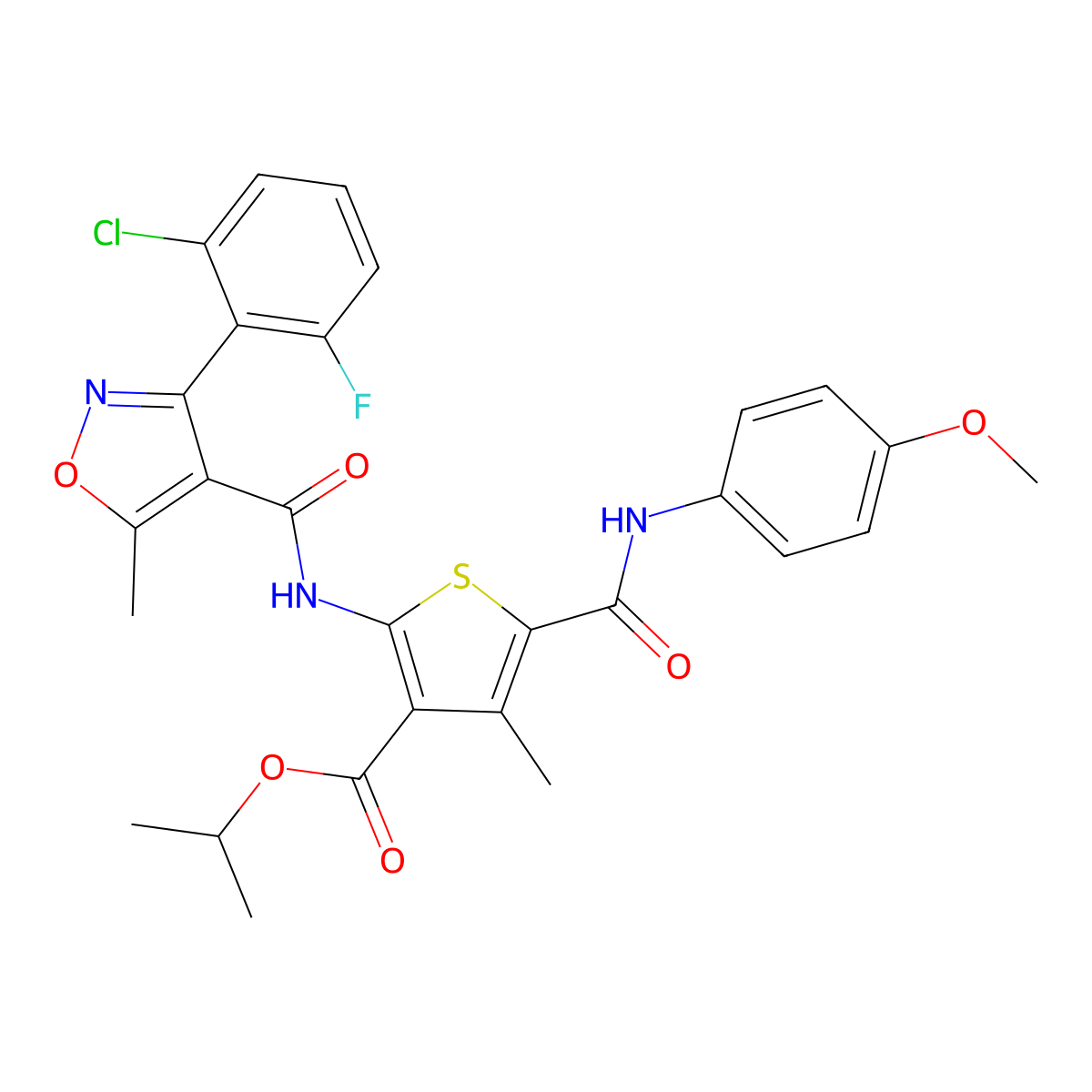 Isopropyl 2-({[3-(2-chloro-6-fluorophenyl)-5-methyl-4-isoxazolyl]carbonyl}amino)-5-[(4-methoxyanilino)carbonyl]-4-methyl-3-thiophenecarboxylate molecular structure, CAS 515151-49-2