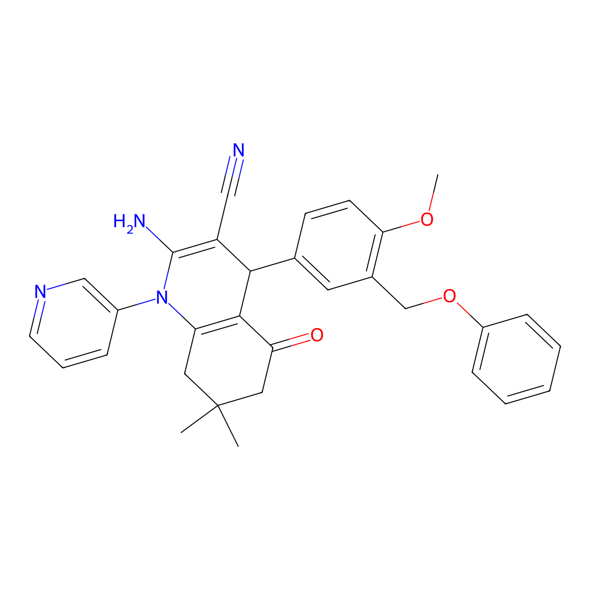 2-amino-4-[4-methoxy-3-(phenoxymethyl)phenyl]-7,7-dimethyl-5-oxo-1-pyridin-3-yl-6,8-dihydro-4H-quinoline-3-carbonitrile molecular structure, CAS 515151-77-6