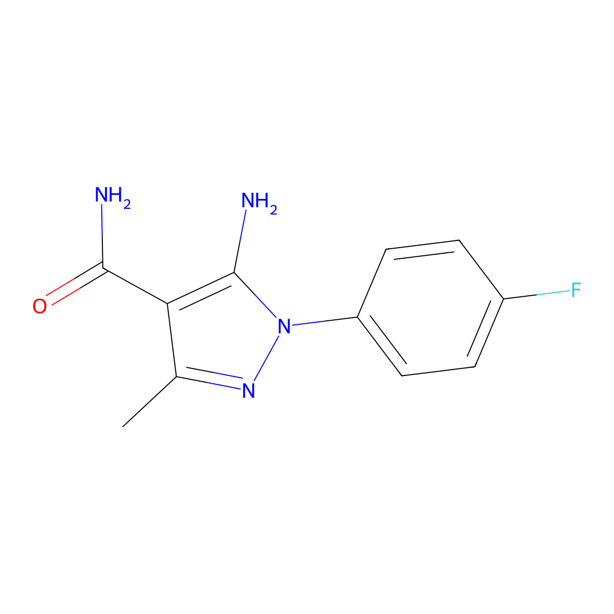 5-amino-1-(4-fluorophenyl)-3-methyl-1H-pyrazole-4-carboxamide molecular structure, CAS 51516-81-5