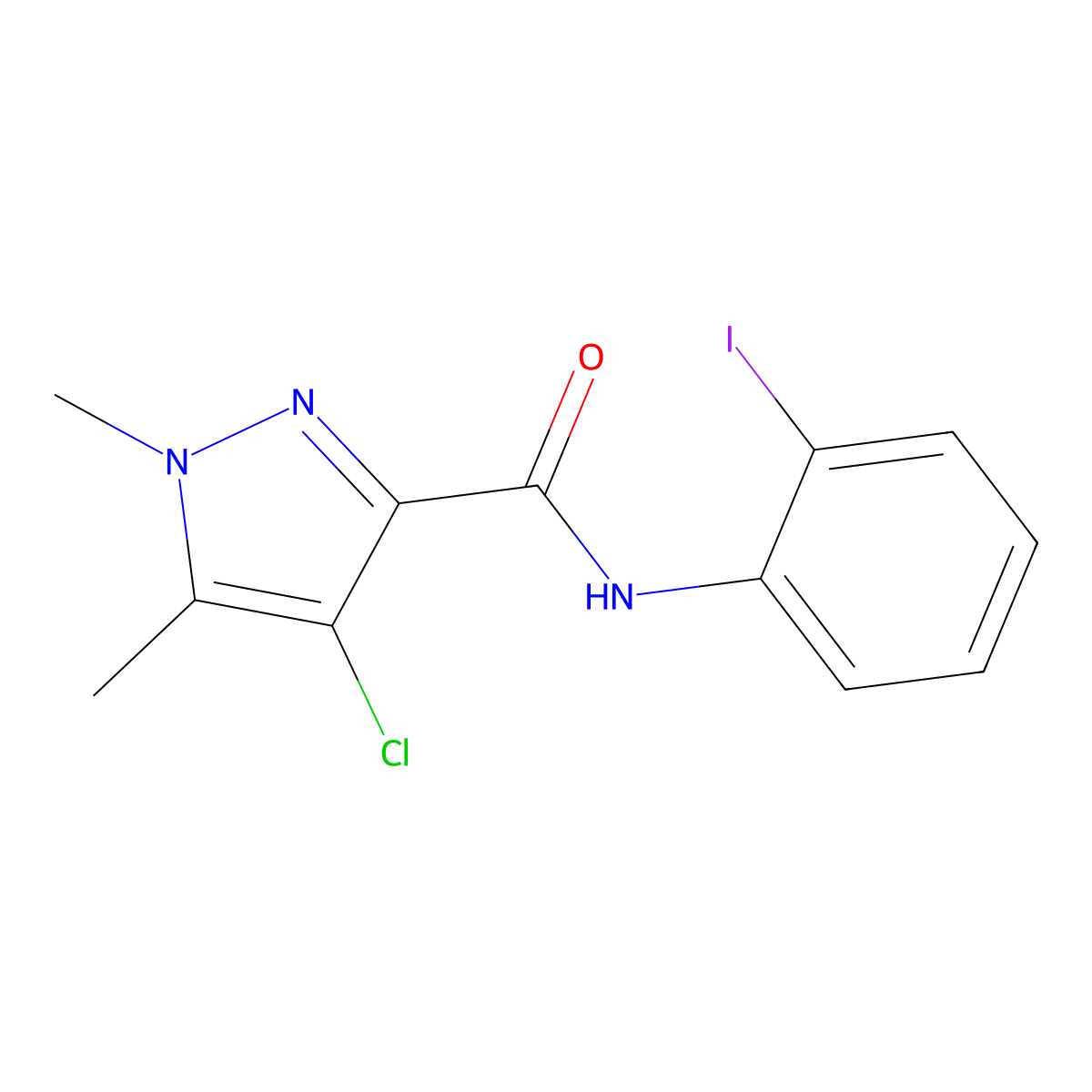 4-chloro-N-(2-iodophenyl)-1,5-dimethylpyrazole-3-carboxamide molecular structure, CAS 515174-70-6