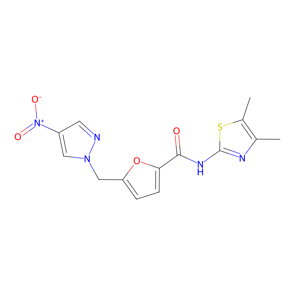 N-(4,5-dimethyl-1,3-thiazol-2-yl)-5-[(4-nitropyrazol-1-yl)methyl]furan-2-carboxamide molecular structure, CAS 515174-72-8