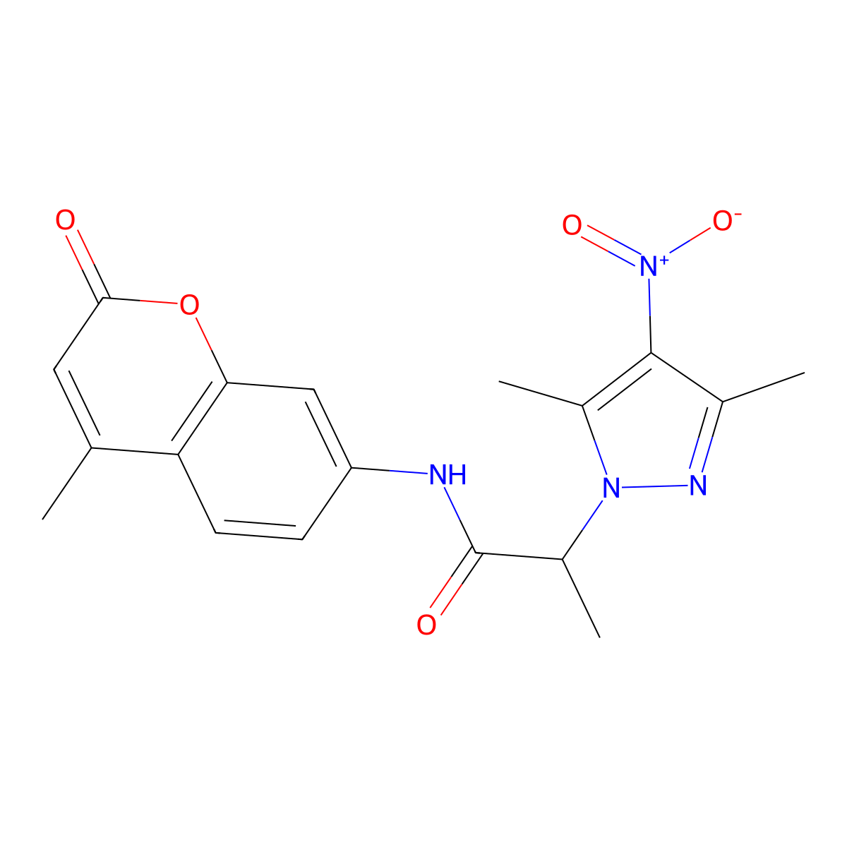 2-(3,5-dimethyl-4-nitropyrazol-1-yl)-N-(4-methyl-2-oxochromen-7-yl)propanamide molecular structure, CAS 515174-75-1