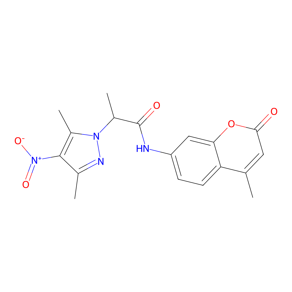 2-(3,5-dimethyl-4-nitropyrazol-1-yl)-N-(4-methyl-2-oxochromen-7-yl)propanamide molecular structure, CAS 515174-75-1
