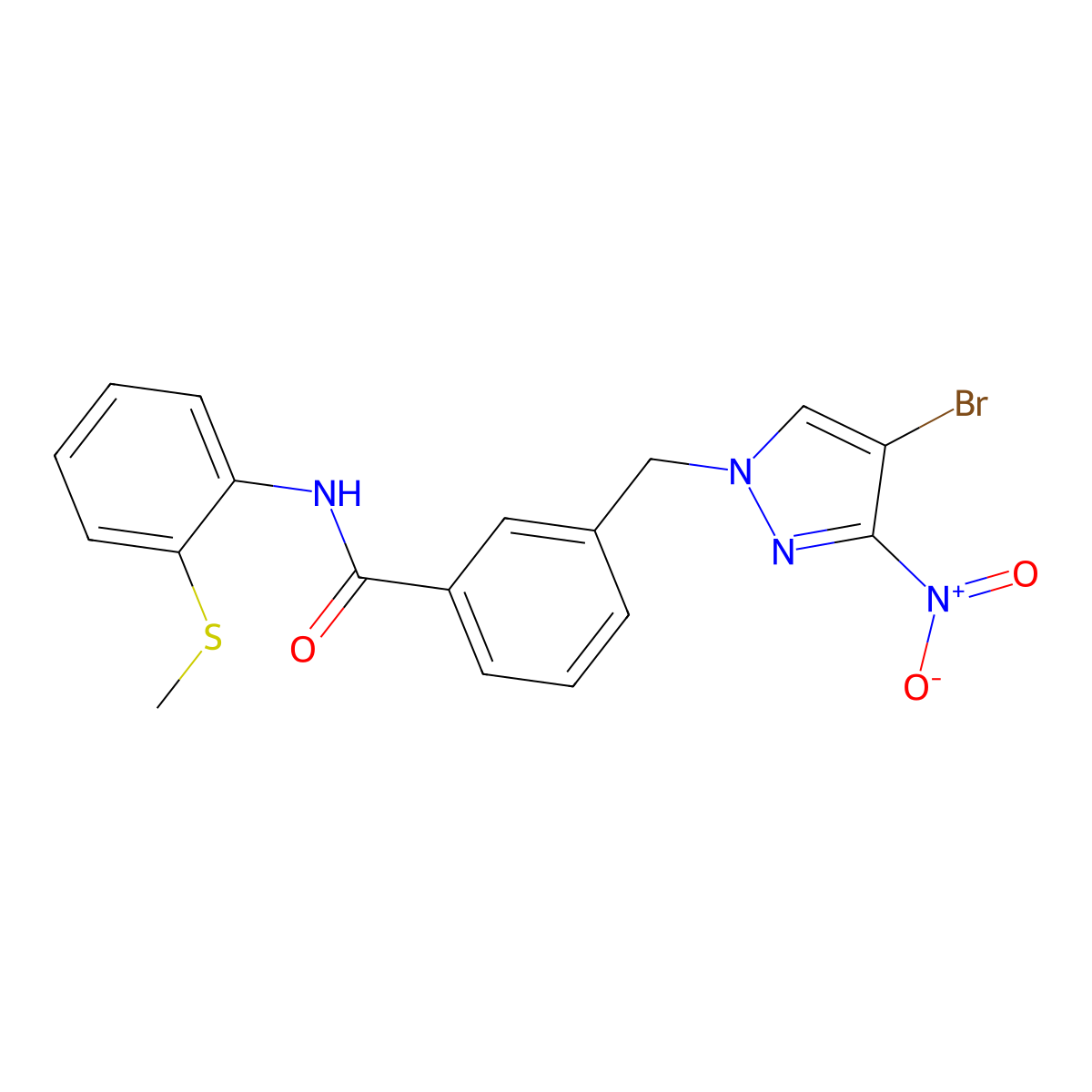 3-[(4-bromo-3-nitropyrazol-1-yl)methyl]-N-(2-methylsulfanylphenyl)benzamide molecular structure, CAS 515175-24-3