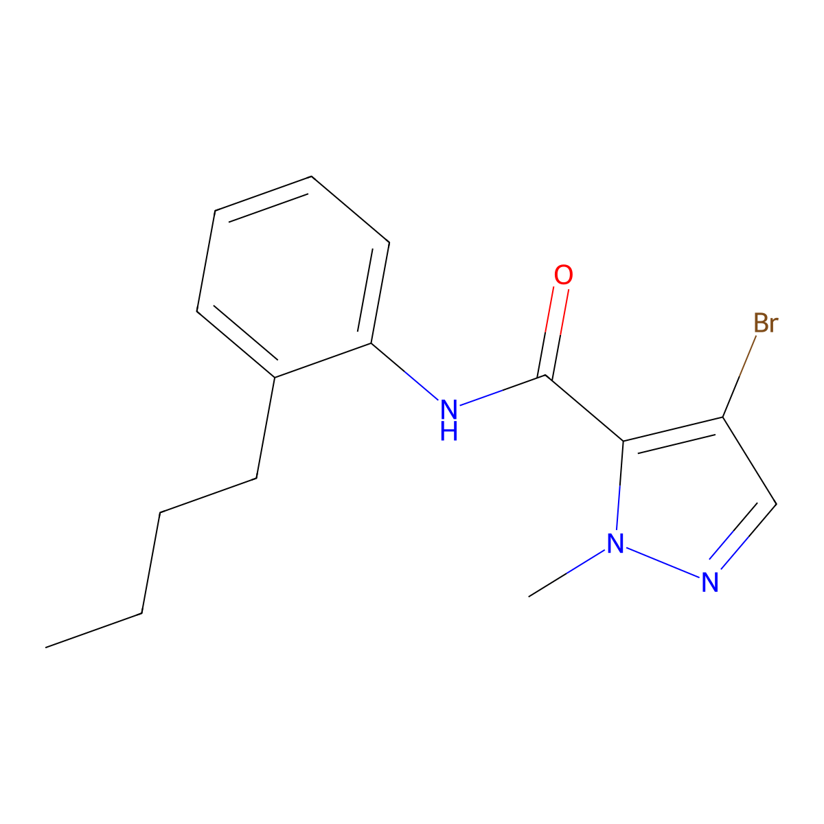 4-bromo-N-(2-butylphenyl)-1-methyl-1H-pyrazole-5-carboxamide molecular structure, CAS 515175-27-6