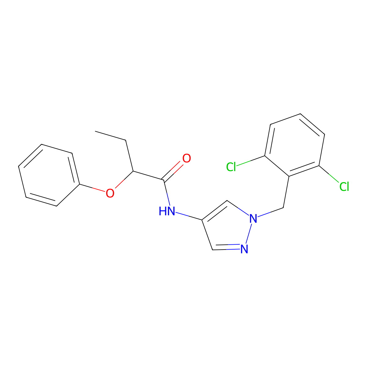 N-[1-(2,6-dichlorobenzyl)-1H-pyrazol-4-yl]-2-phenoxybutanamide molecular structure, CAS 515175-29-8