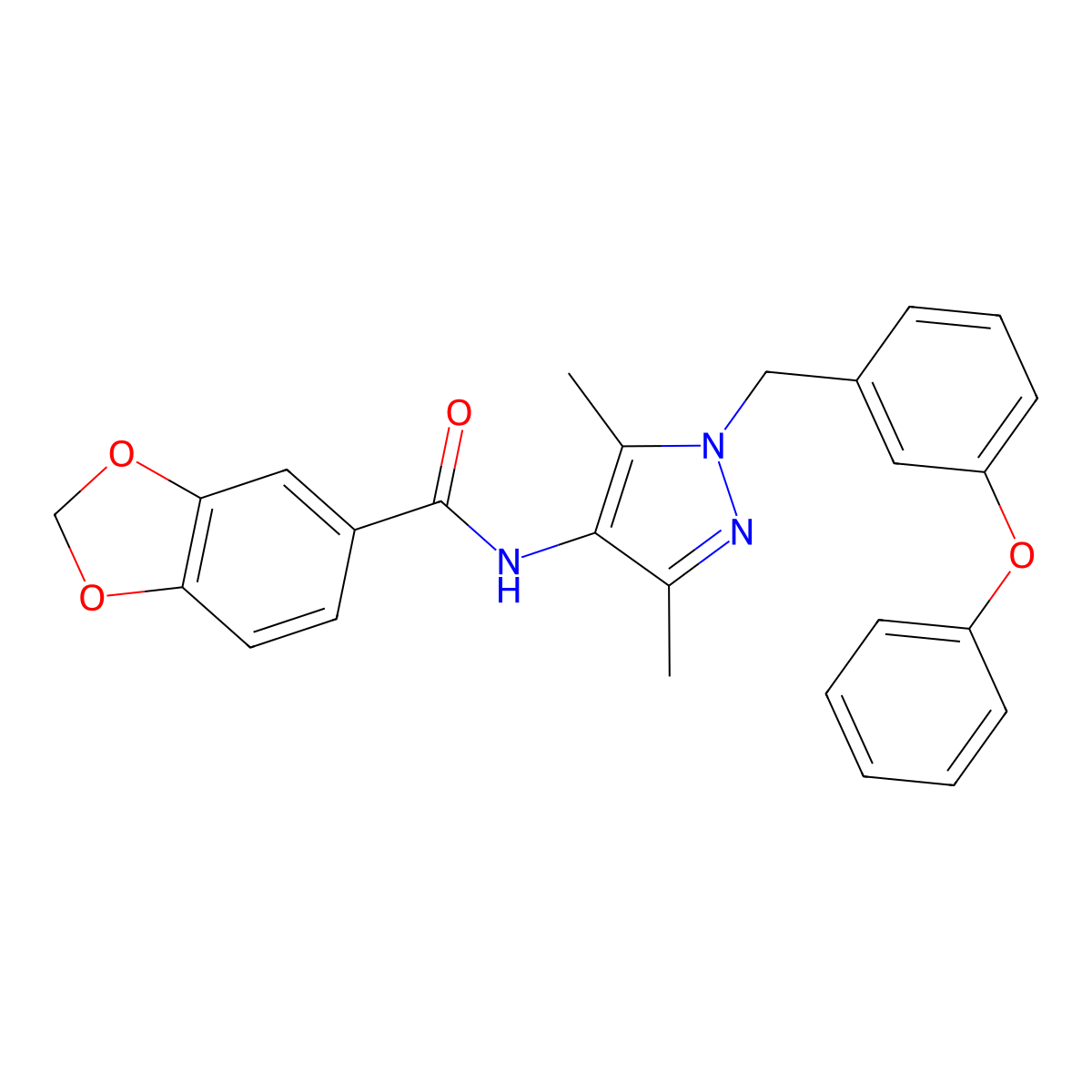 N-[3,5-dimethyl-1-(3-phenoxybenzyl)-1H-pyrazol-4-yl]-1,3-benzodioxole-5-carboxamide molecular structure, CAS 515175-37-8