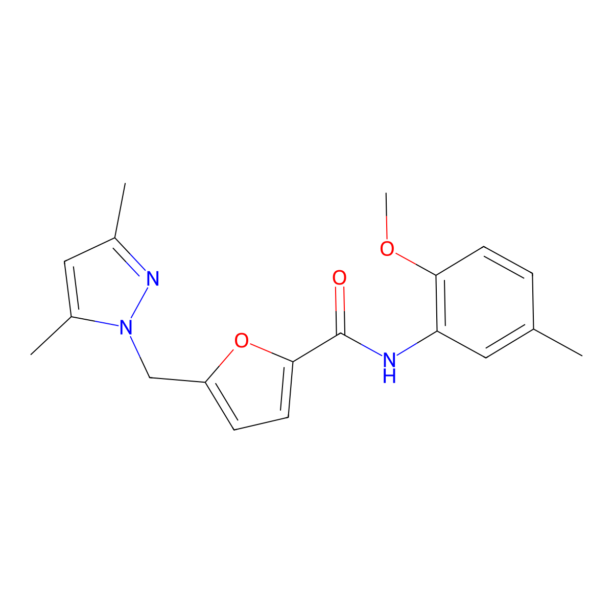 5-[(3,5-dimethylpyrazol-1-yl)methyl]-N-(2-methoxy-5-methylphenyl)furan-2-carboxamide molecular structure, CAS 515175-41-4