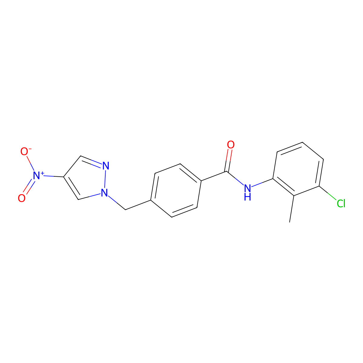 N-(3-chloro-2-methylphenyl)-4-[(4-nitropyrazol-1-yl)methyl]benzamide molecular structure, CAS 515175-42-5