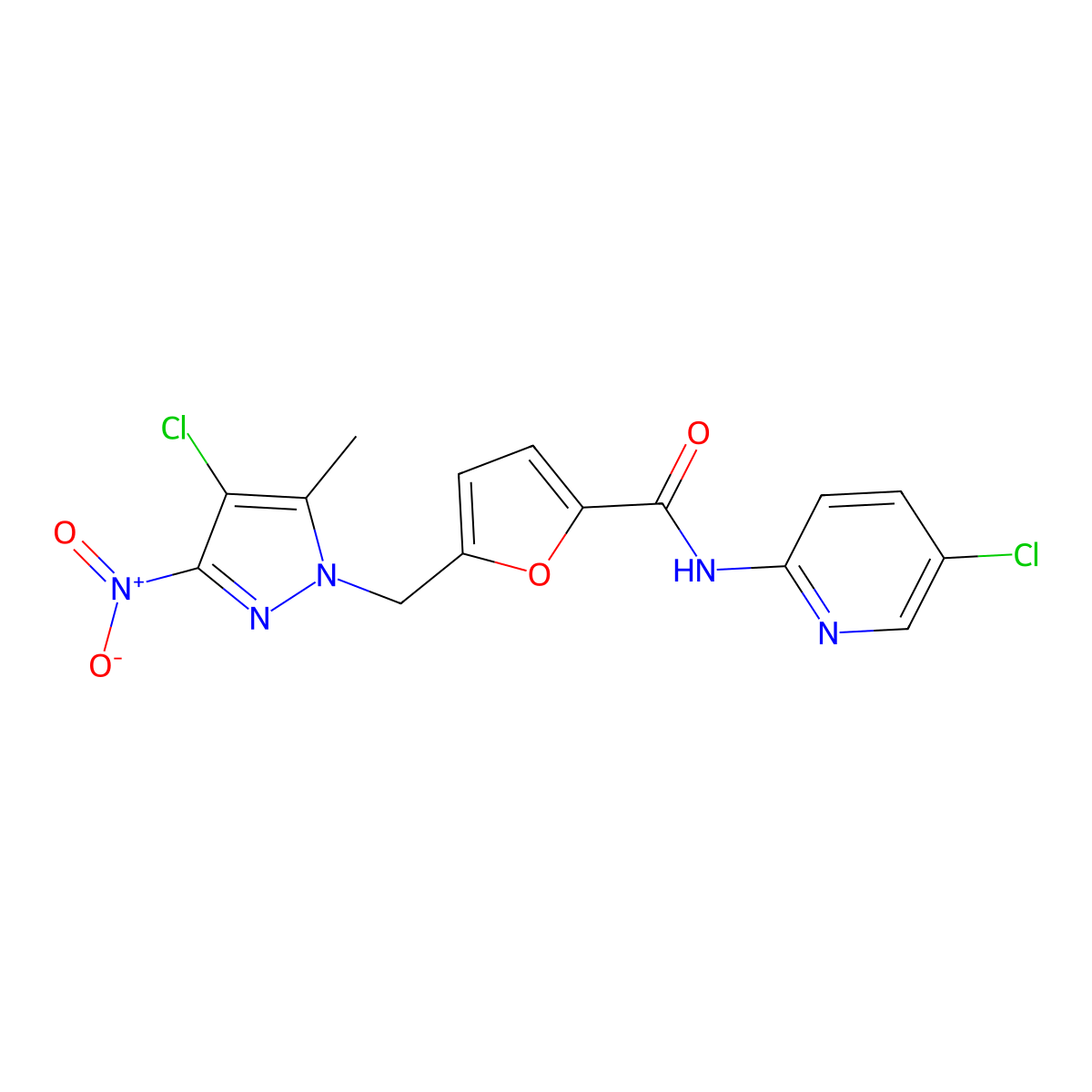 5-({4-chloro-3-nitro-5-methyl-1H-pyrazol-1-yl}methyl)-N-(5-chloro-2-pyridinyl)-2-furamide molecular structure, CAS 515175-48-1