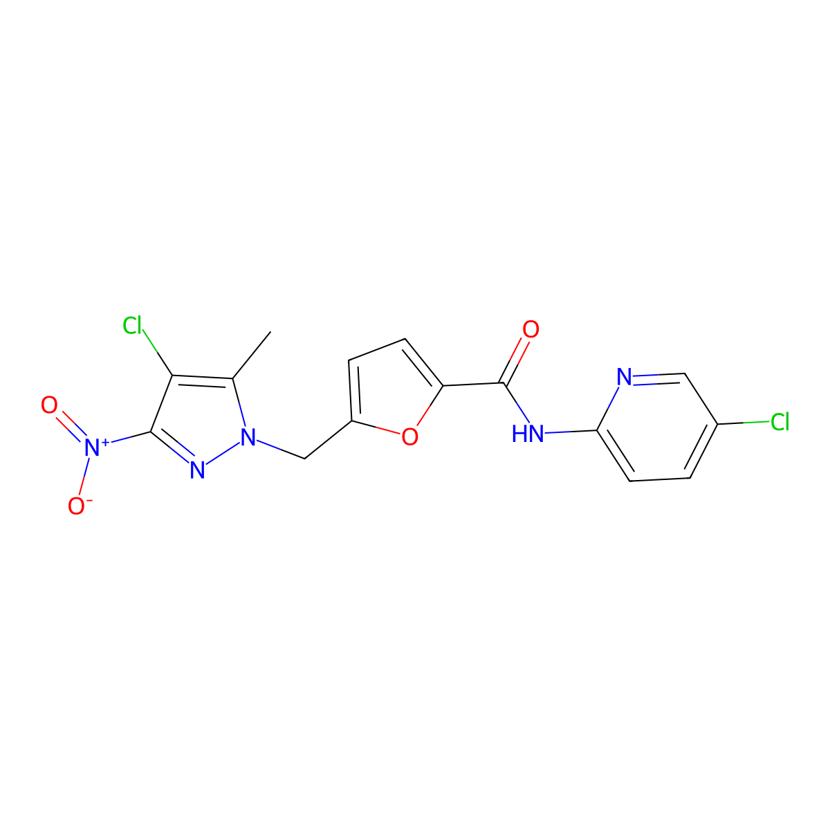 5-({4-chloro-3-nitro-5-methyl-1H-pyrazol-1-yl}methyl)-N-(5-chloro-2-pyridinyl)-2-furamide molecular structure, CAS 515175-48-1
