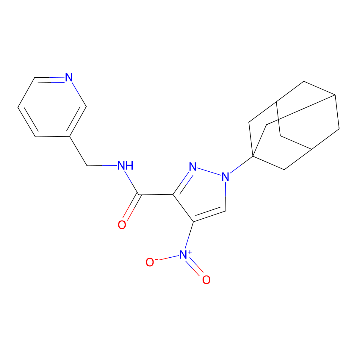 1-(1-adamantyl)-4-nitro-N-(pyridin-3-ylmethyl)pyrazole-3-carboxamide molecular structure, CAS 515175-63-0