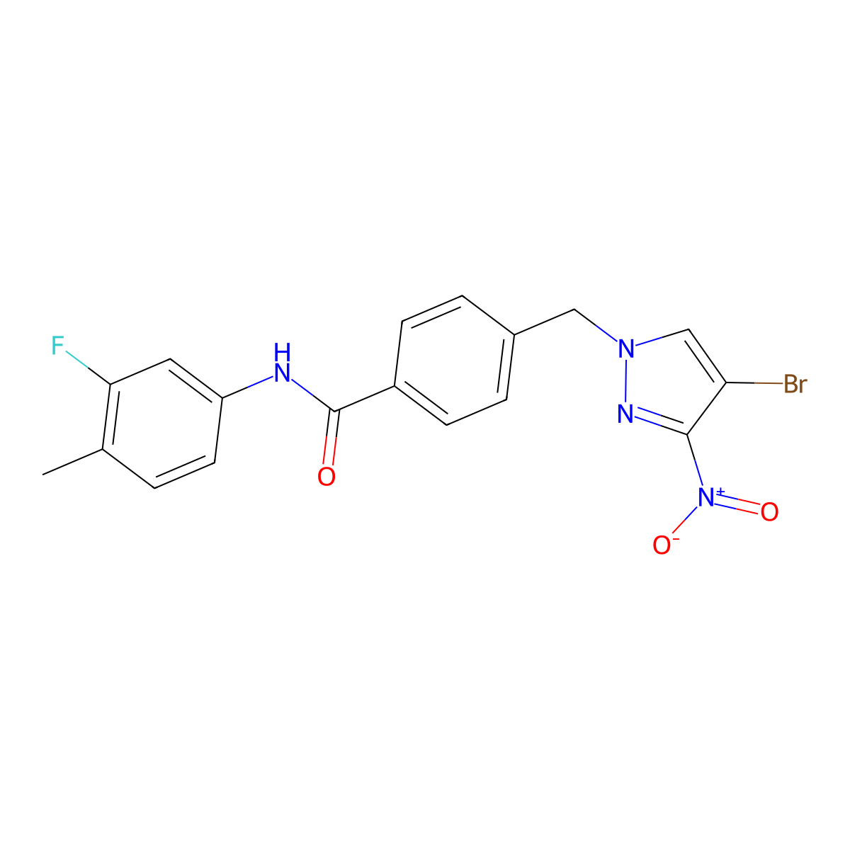 4-[(4-bromo-3-nitropyrazol-1-yl)methyl]-N-(3-fluoro-4-methylphenyl)benzamide molecular structure, CAS 515175-69-6