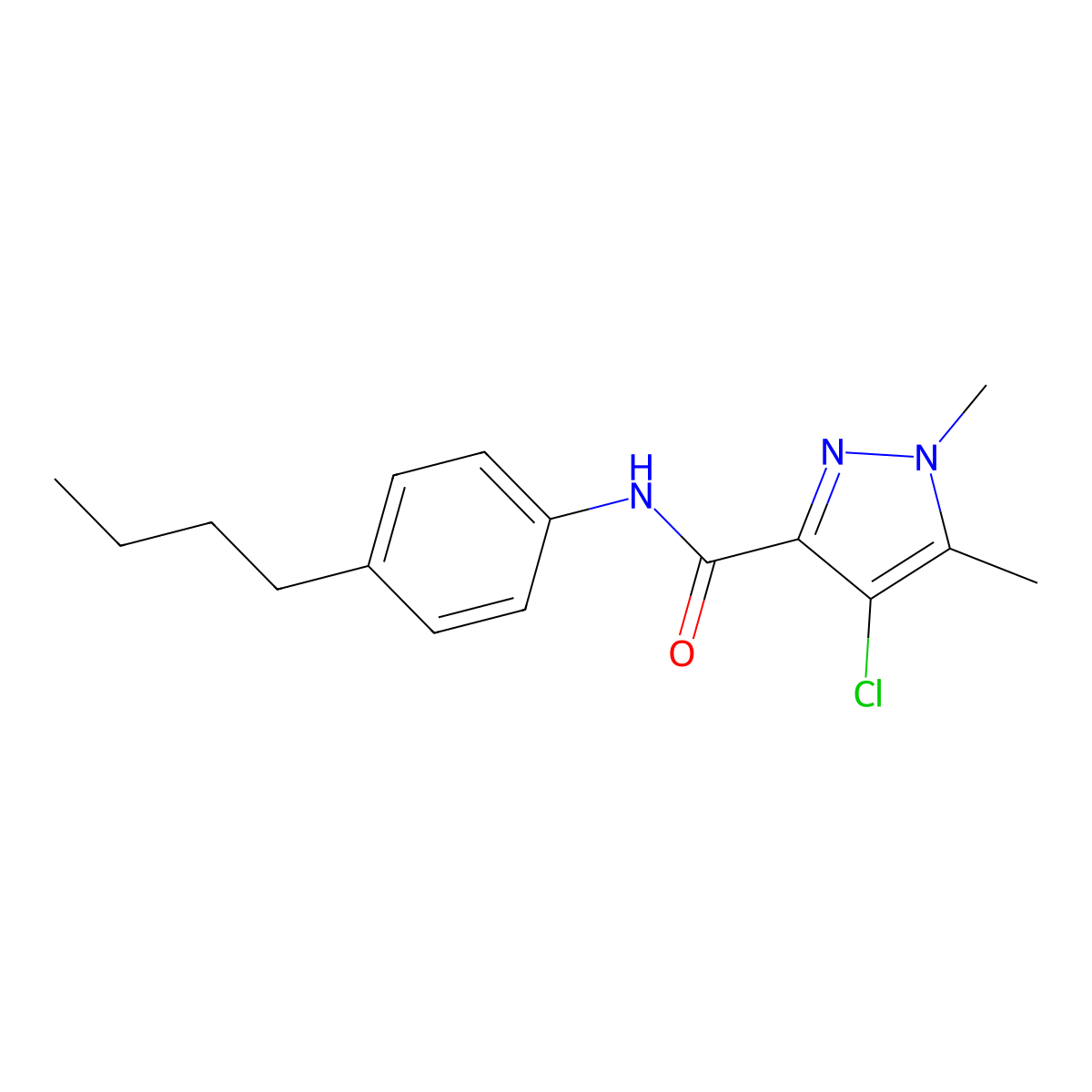 N-(4-butylphenyl)-4-chloro-1,5-dimethylpyrazole-3-carboxamide molecular structure, CAS 515175-86-7