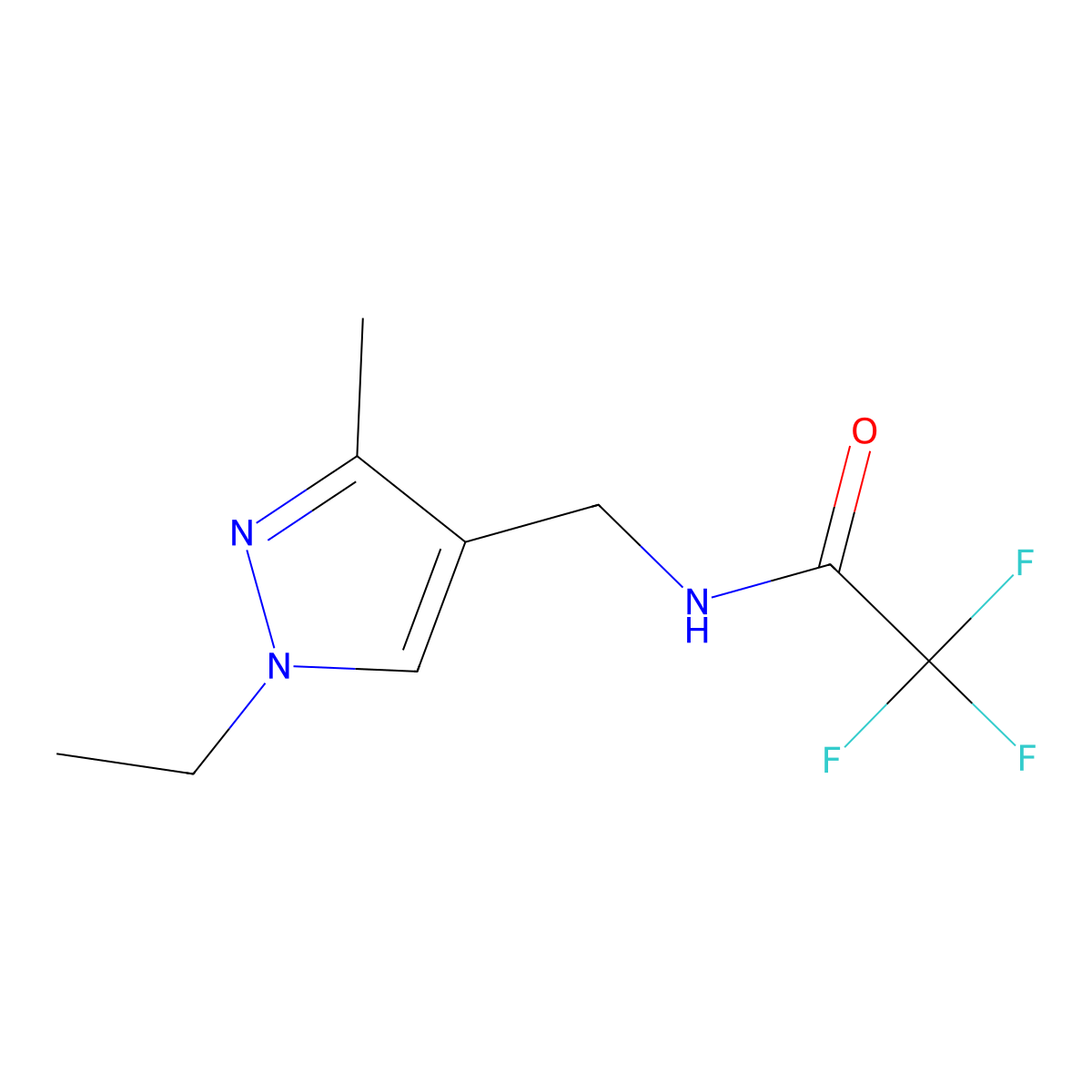 N-((1-ethyl-3-methyl-1H-pyrazol-4-yl)methyl)-2,2,2-trifluoroacetamide molecular structure, CAS 515176-14-4