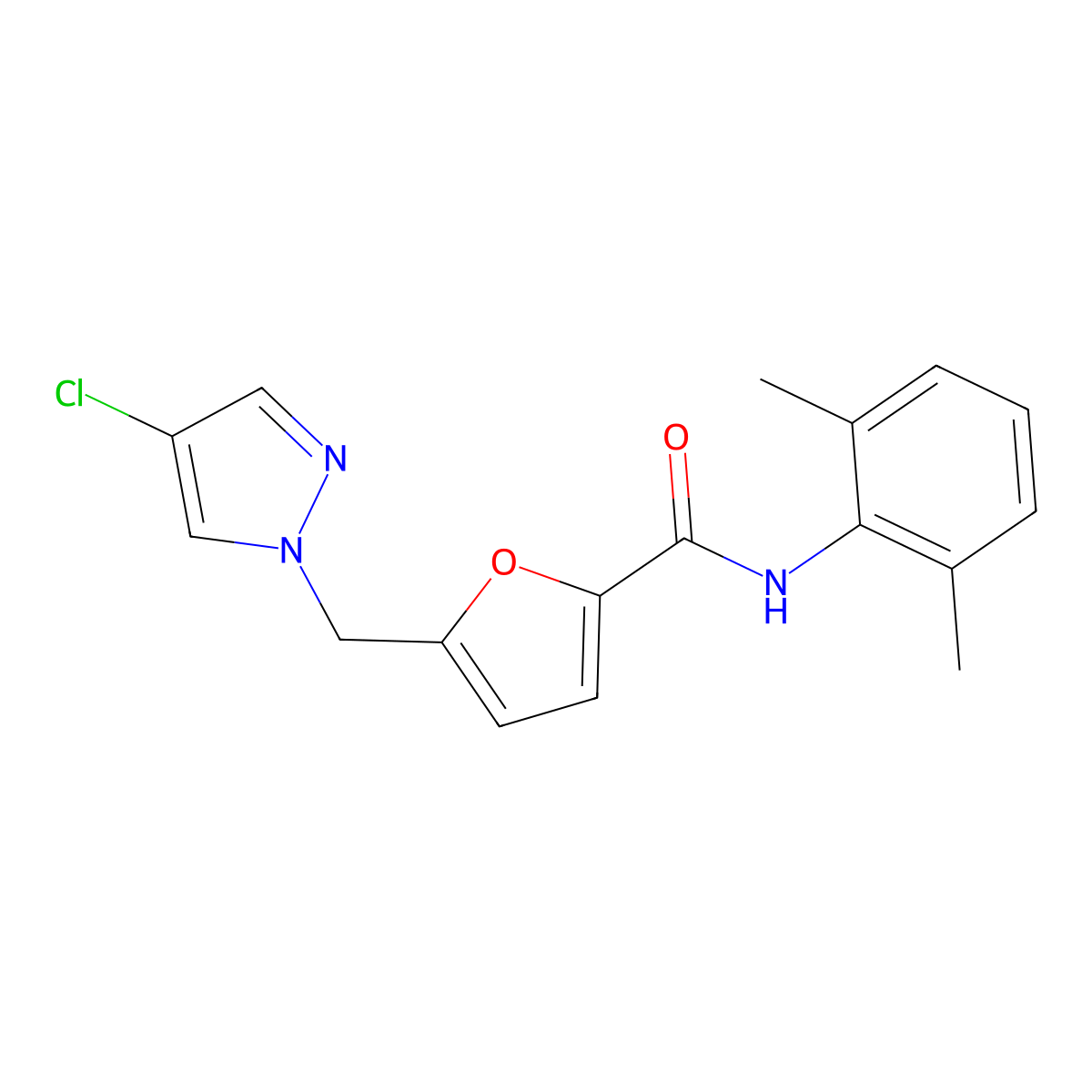 5-[(4-chloro-1H-pyrazol-1-yl)methyl]-N-(2,6-dimethylphenyl)-2-furamide molecular structure, CAS 515176-22-4