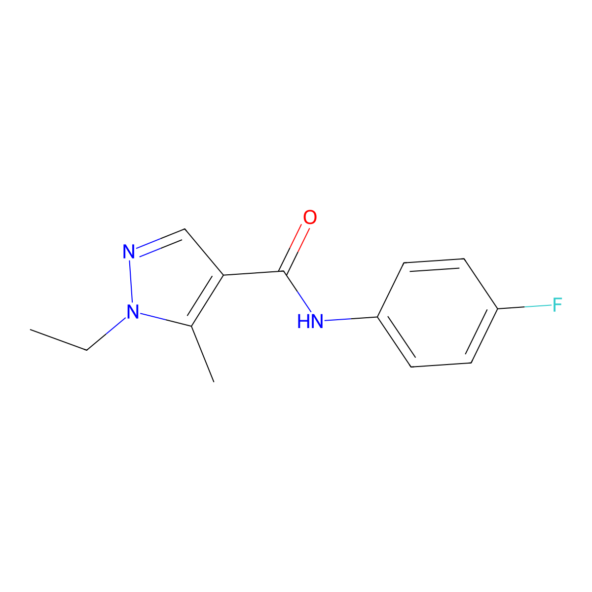 1-ethyl-N-(4-fluorophenyl)-5-methylpyrazole-4-carboxamide molecular structure, CAS 515176-27-9