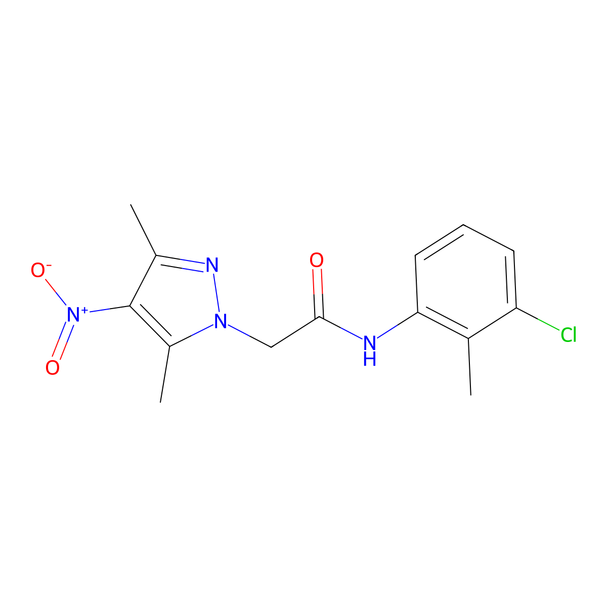 N-(3-chloro-2-methylphenyl)-2-(3,5-dimethyl-4-nitropyrazol-1-yl)acetamide molecular structure, CAS 515176-36-0