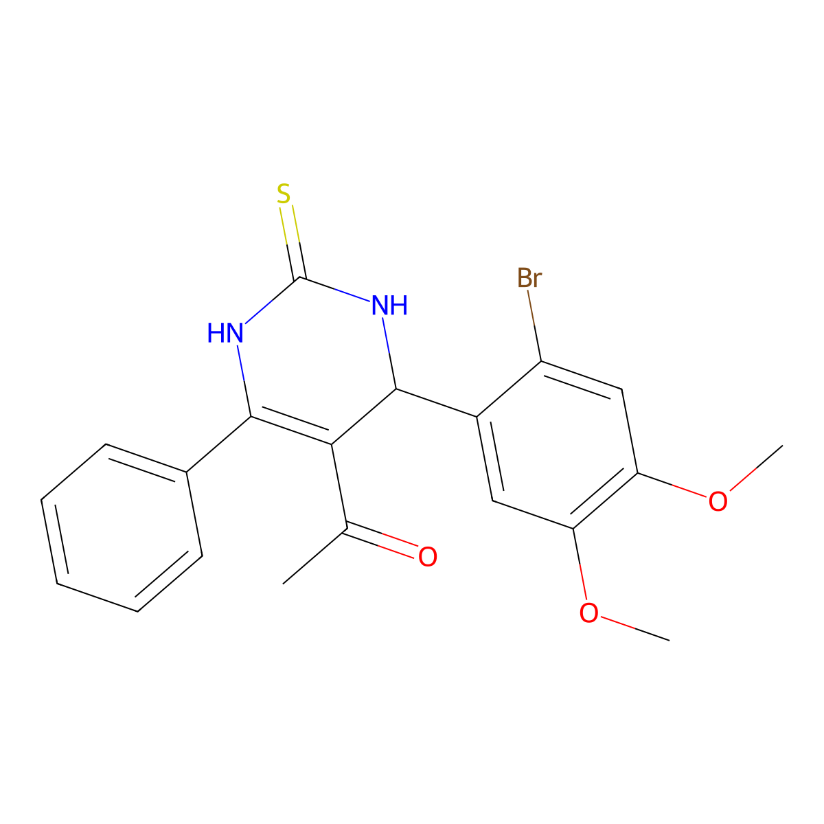 1-[4-(2-bromo-4,5-dimethoxyphenyl)-6-phenyl-2-sulfanylidene-3,4-dihydro-1H-pyrimidin-5-yl]ethanone molecular structure, CAS 515176-45-1