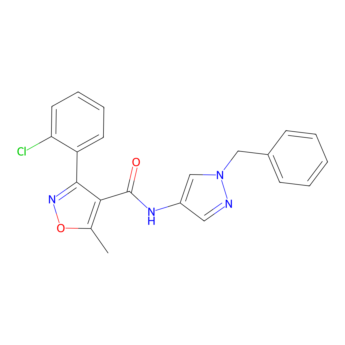 N-(1-benzylpyrazol-4-yl)-3-(2-chlorophenyl)-5-methyl-1,2-oxazole-4-carboxamide molecular structure, CAS 515176-46-2