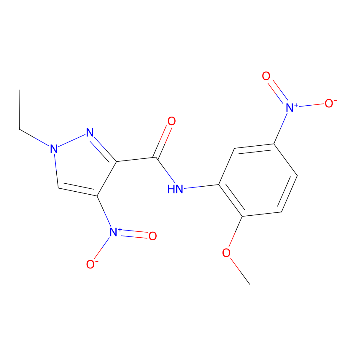 1-ethyl-N-(2-methoxy-5-nitrophenyl)-4-nitropyrazole-3-carboxamide molecular structure, CAS 515176-67-7
